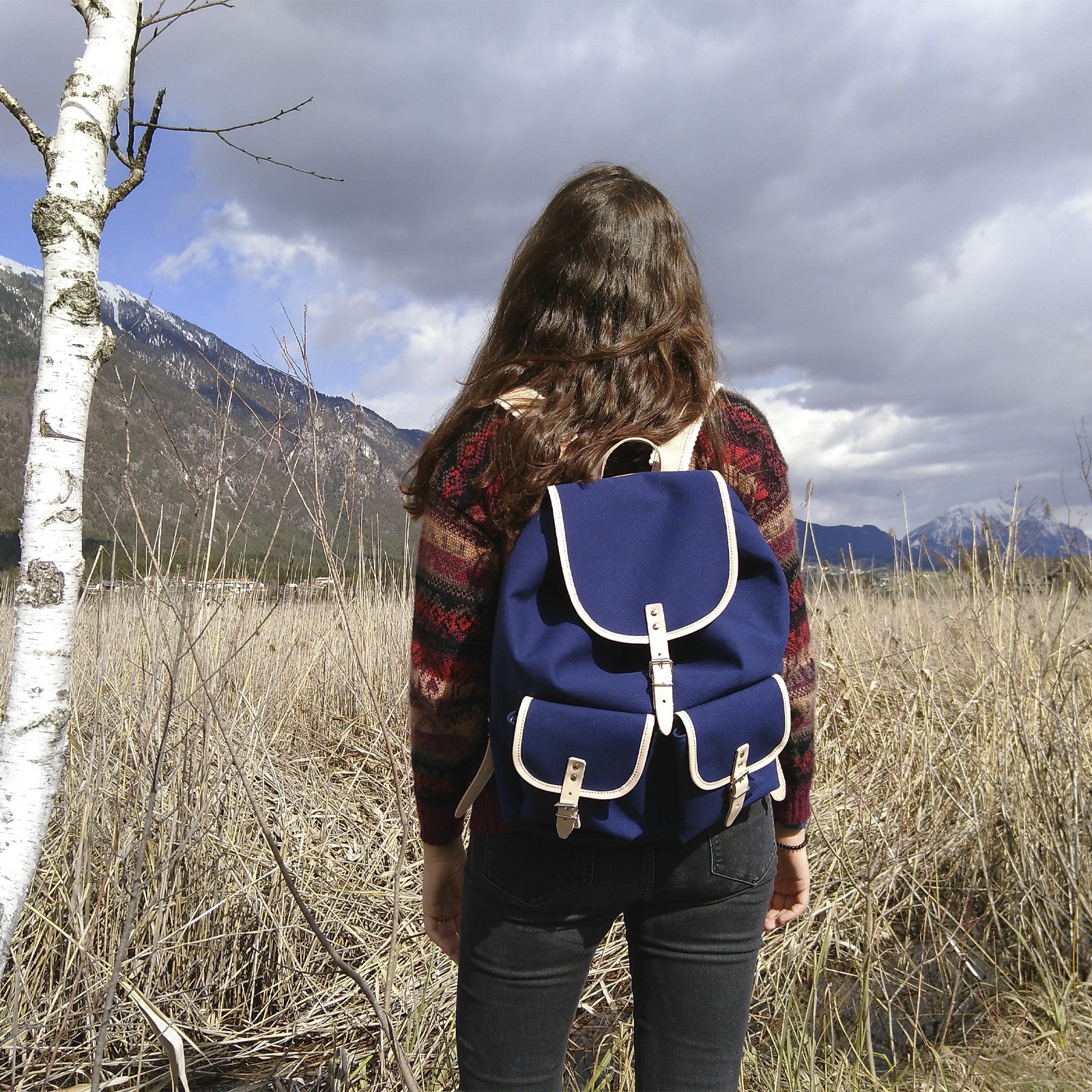 Sac à dos Georg Navy, cuir naturel