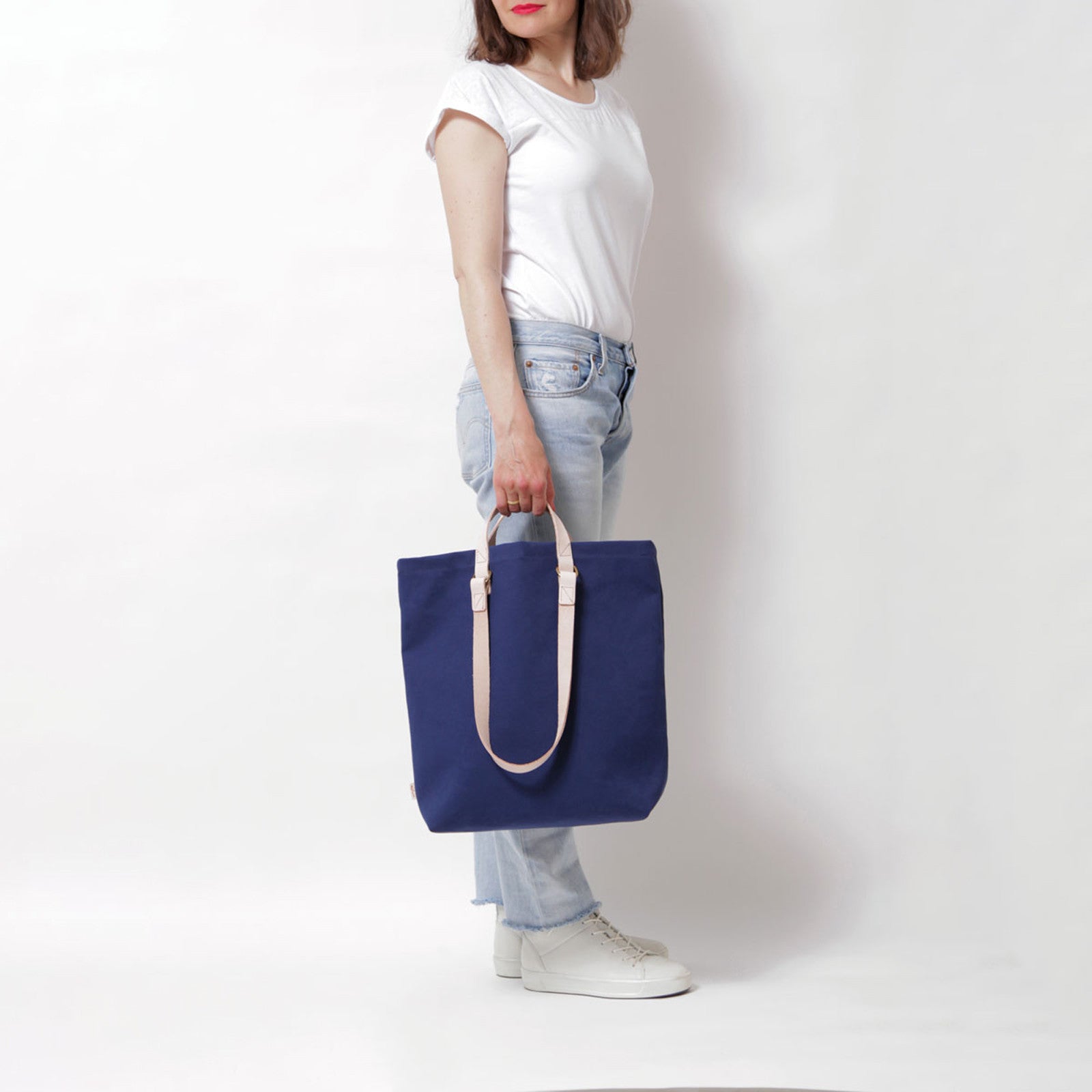 Shopper Sam Navy, natural leather