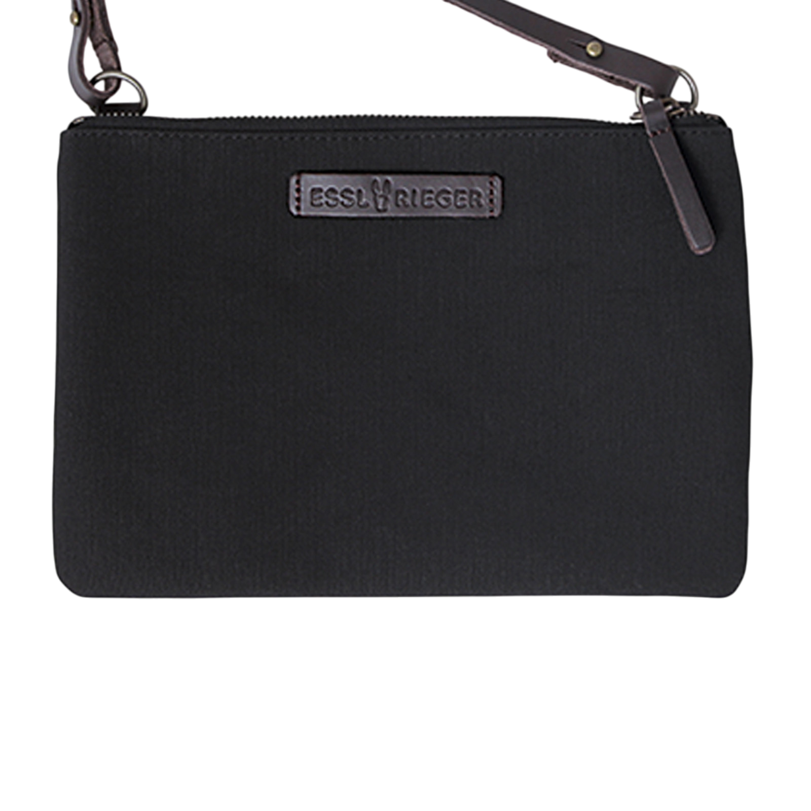 Pochette Charlie noir, cuir marron