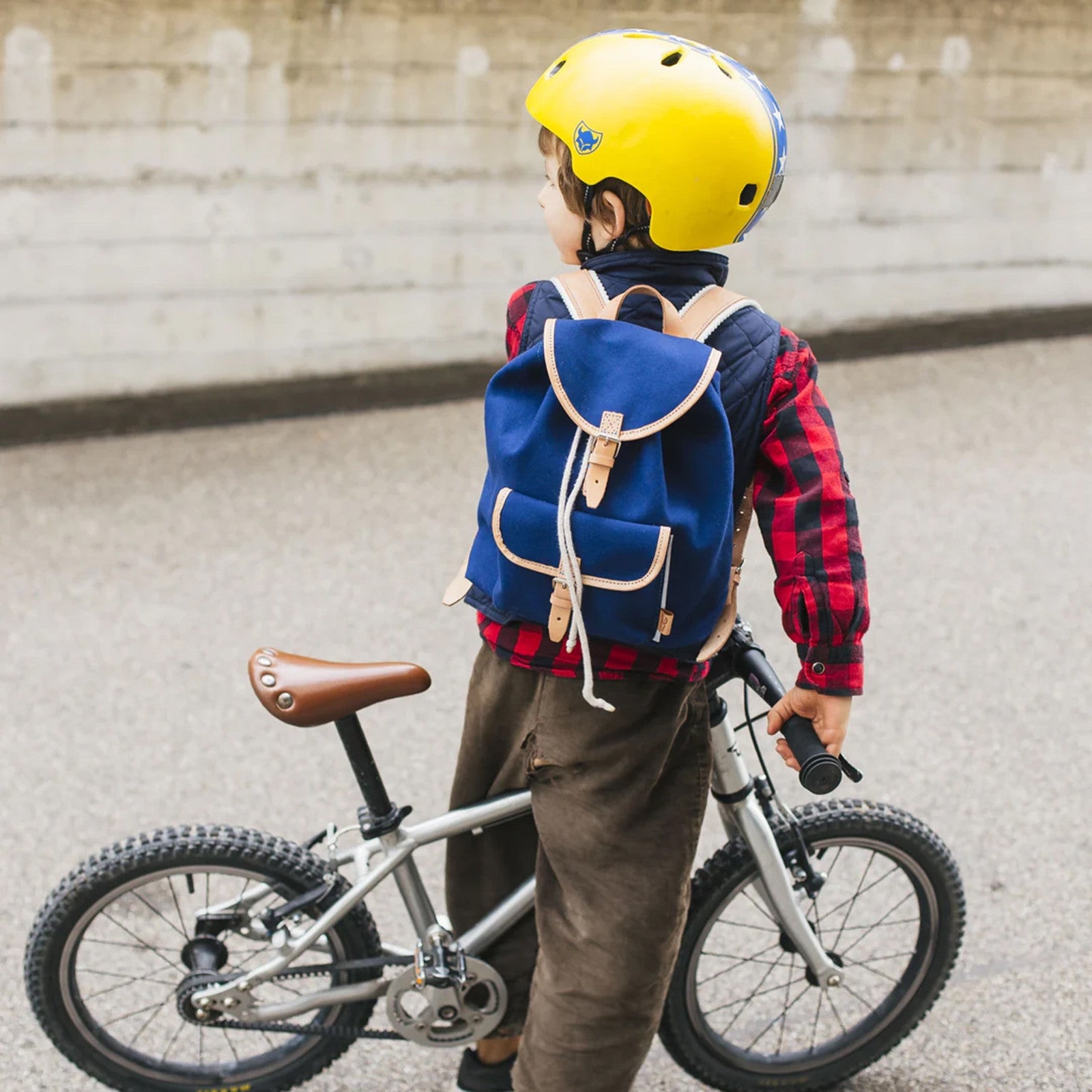 Children's backpack Georgie Navy, natural leather