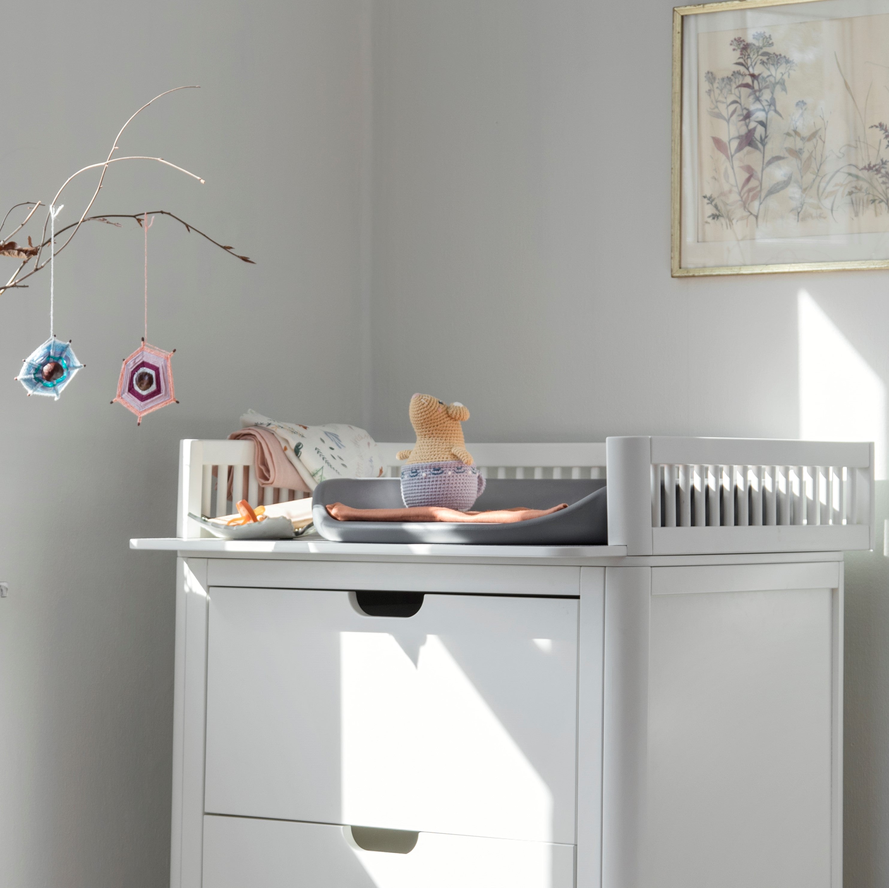 Crochet stand-up doll, Buttercup the mouse, golden hour yellow