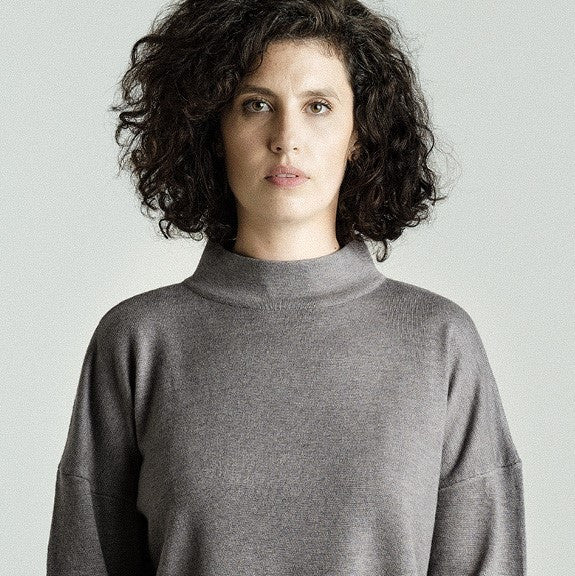 Pull-over en tricot mérinos gris