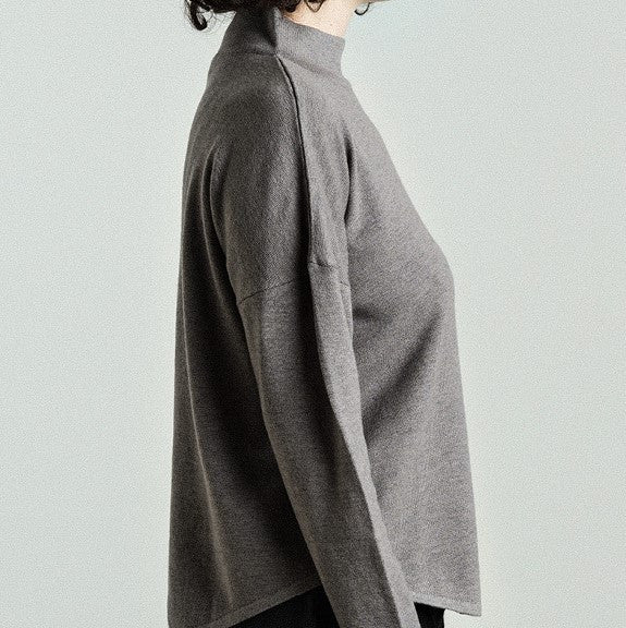 Pull-over en tricot mérinos gris