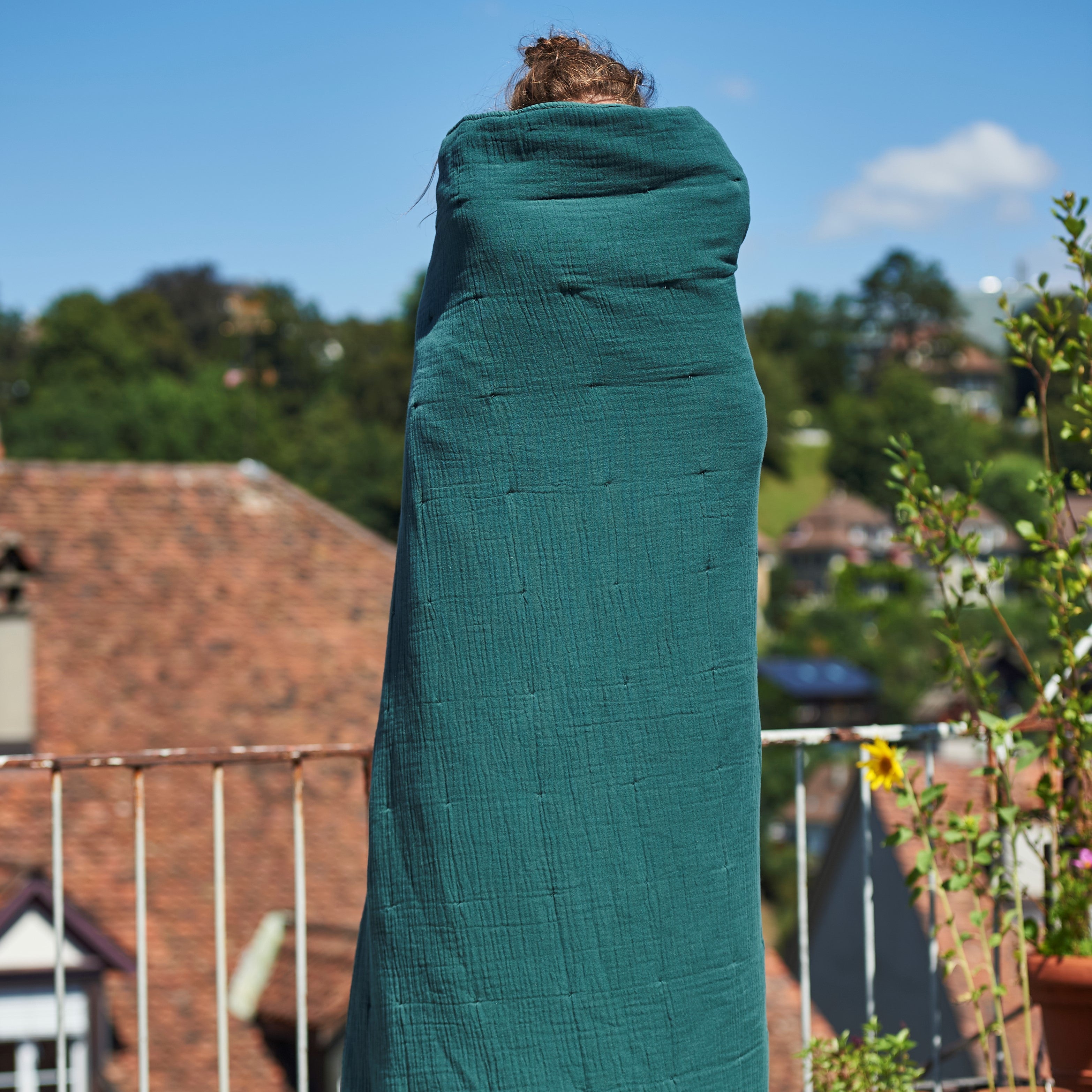 NORA blanket dark green, quilt 150x200 cm