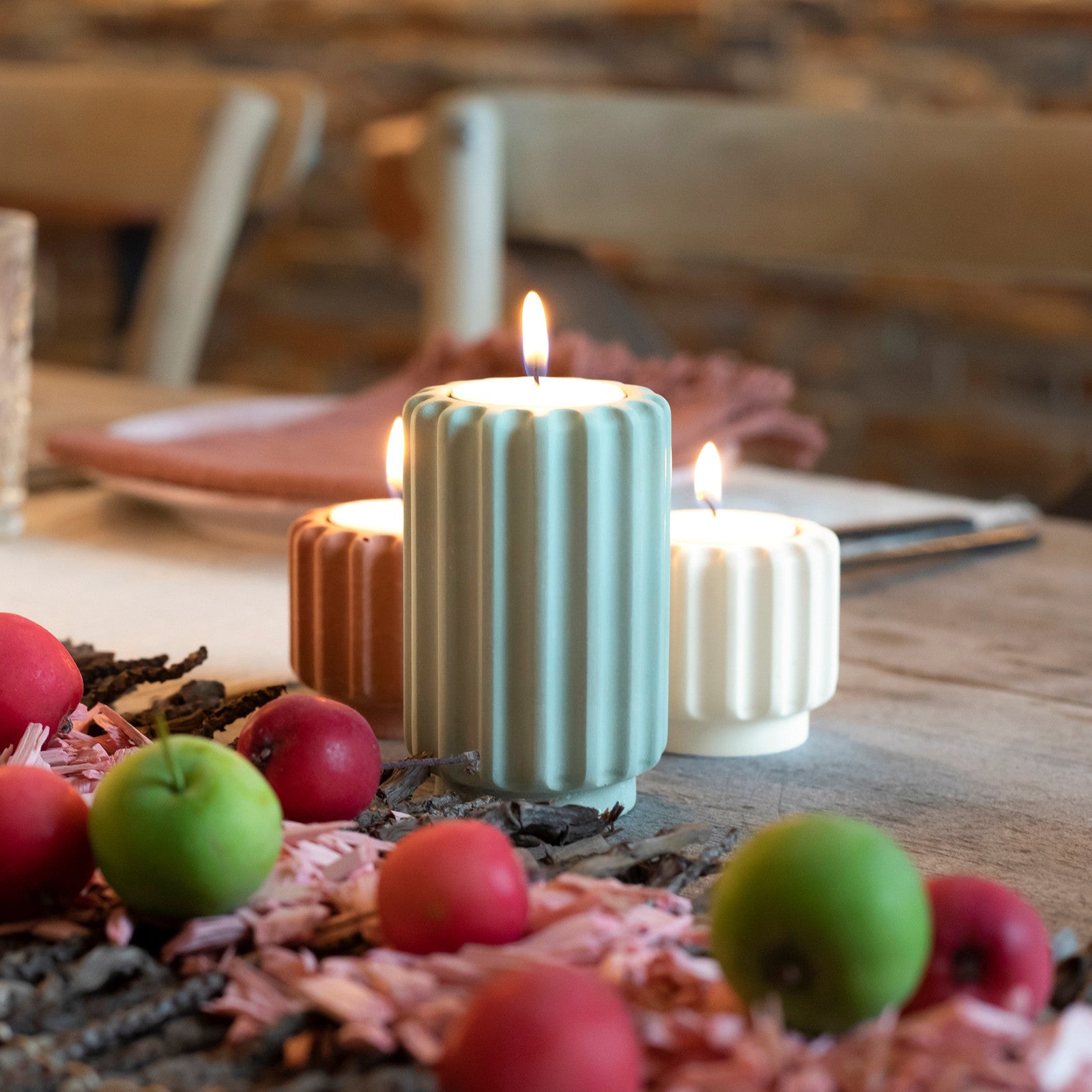 Dentelles tea light holder - tall - eucalyptus