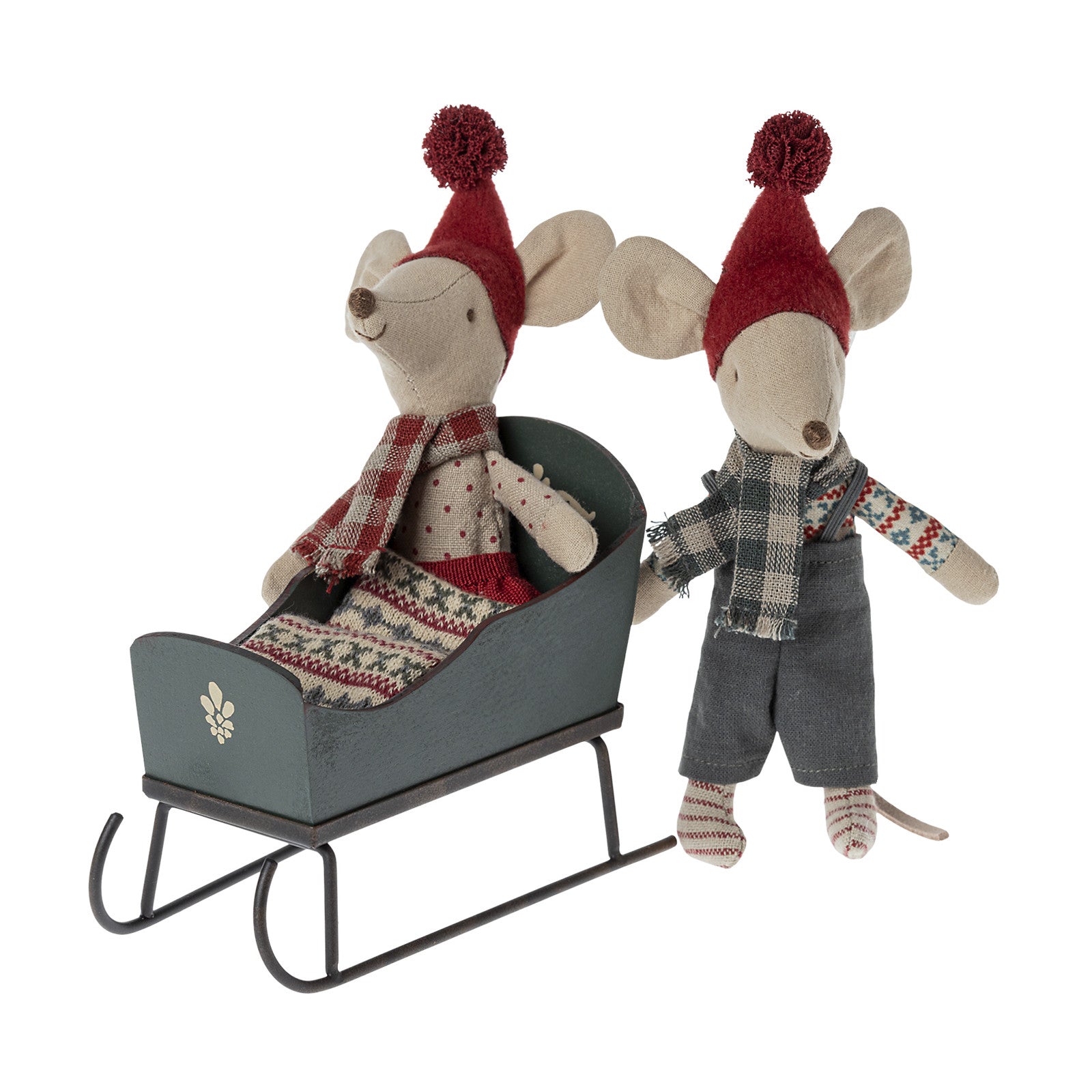 Maileg souris traîneau vert