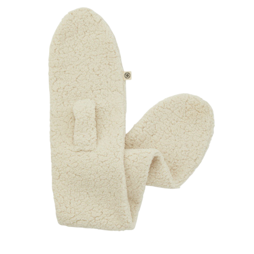 Set Teddy pour bébé : écharpe, bonnet, moufles blanc cassé