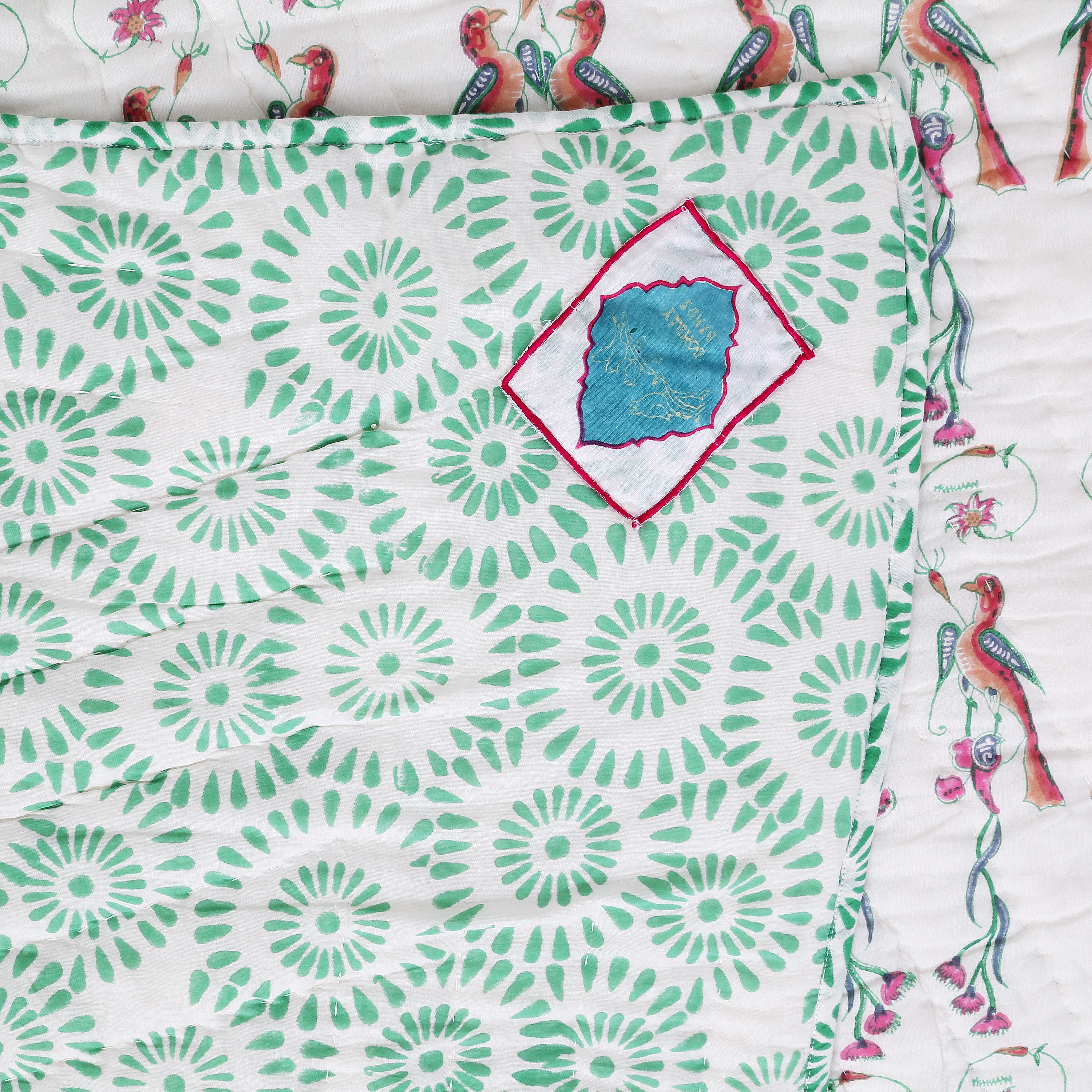 Quilt Bird of Paradise 230 x 270 cm reversible White, green, red