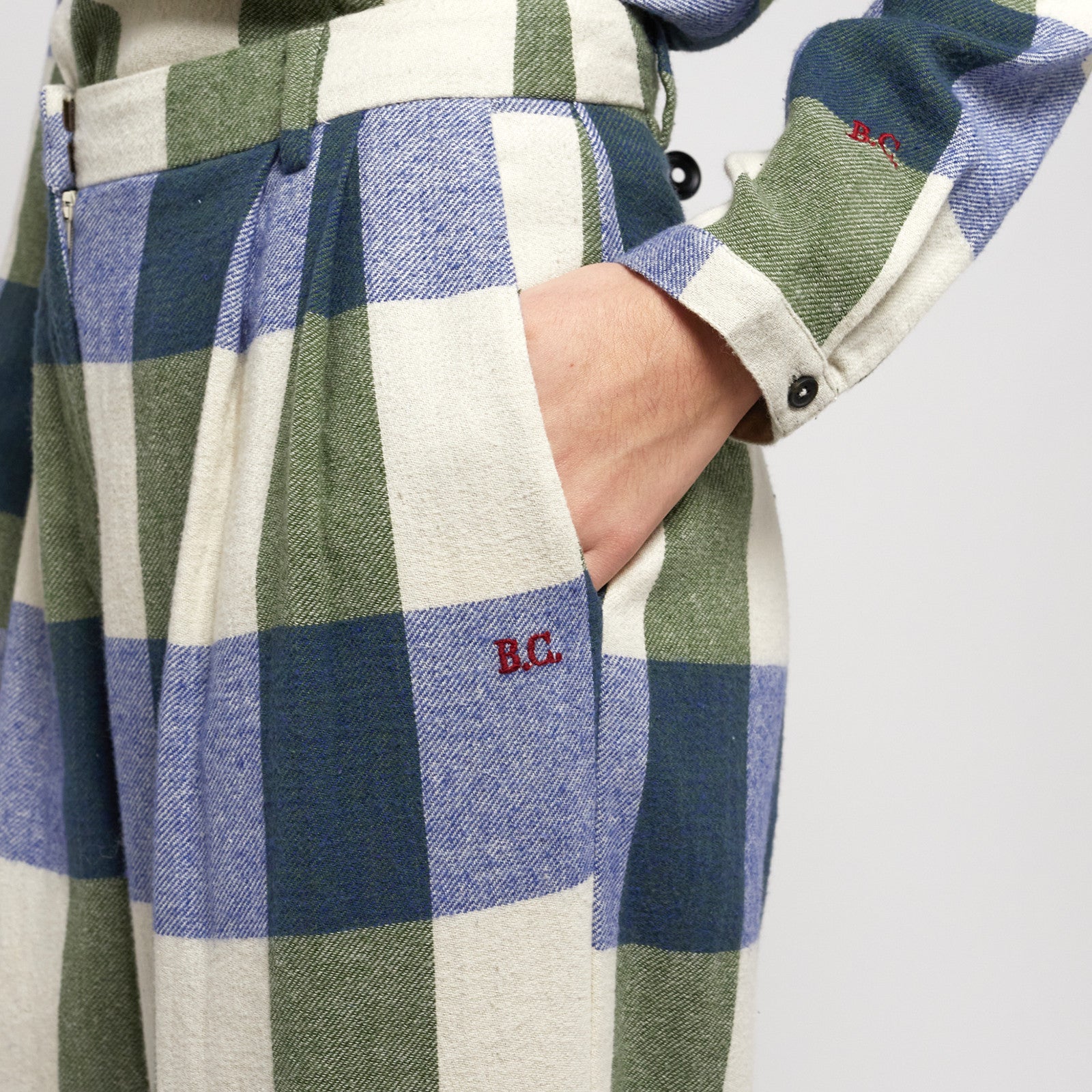 Trousers Navy Blue Plaid Check