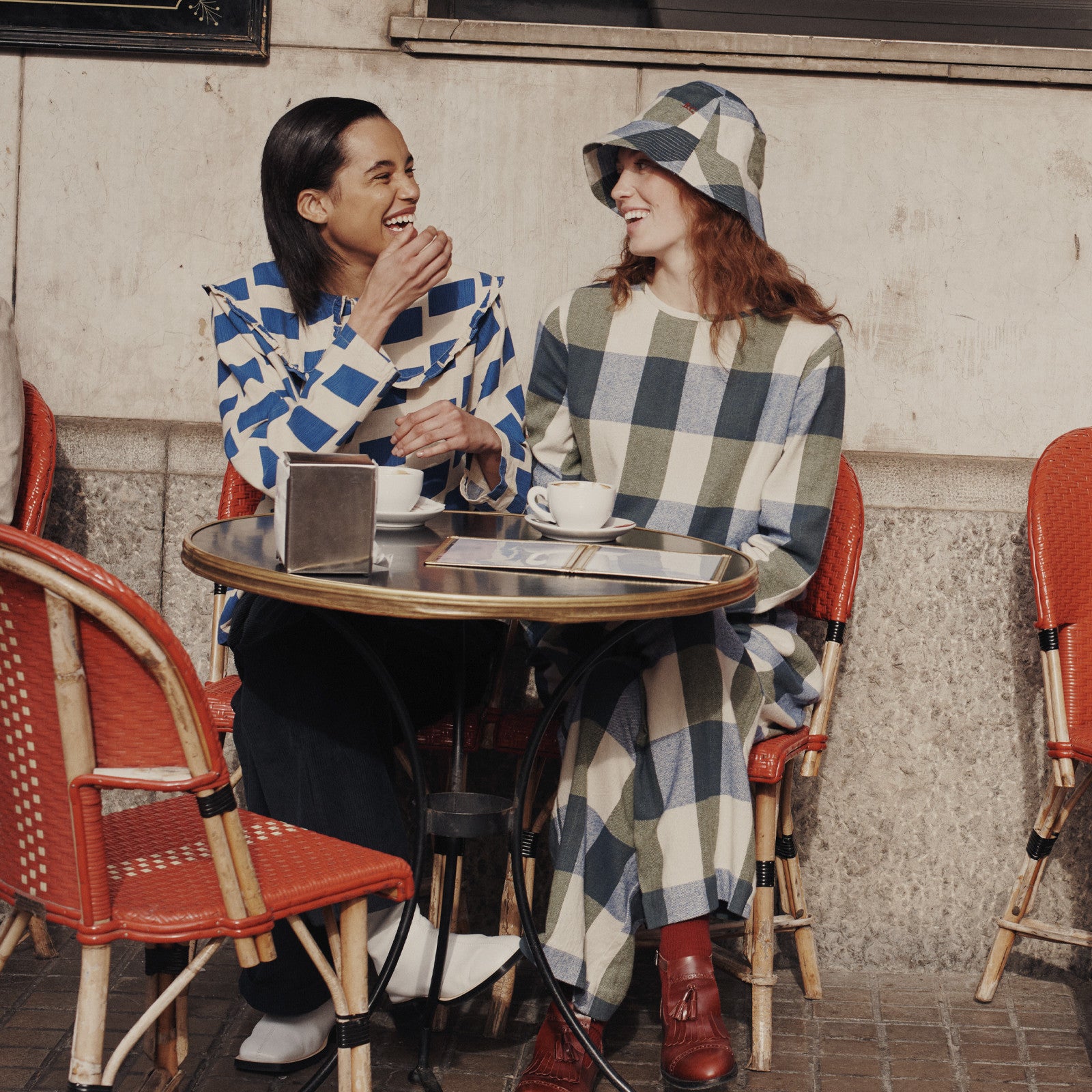 Trousers Navy Blue Plaid Check