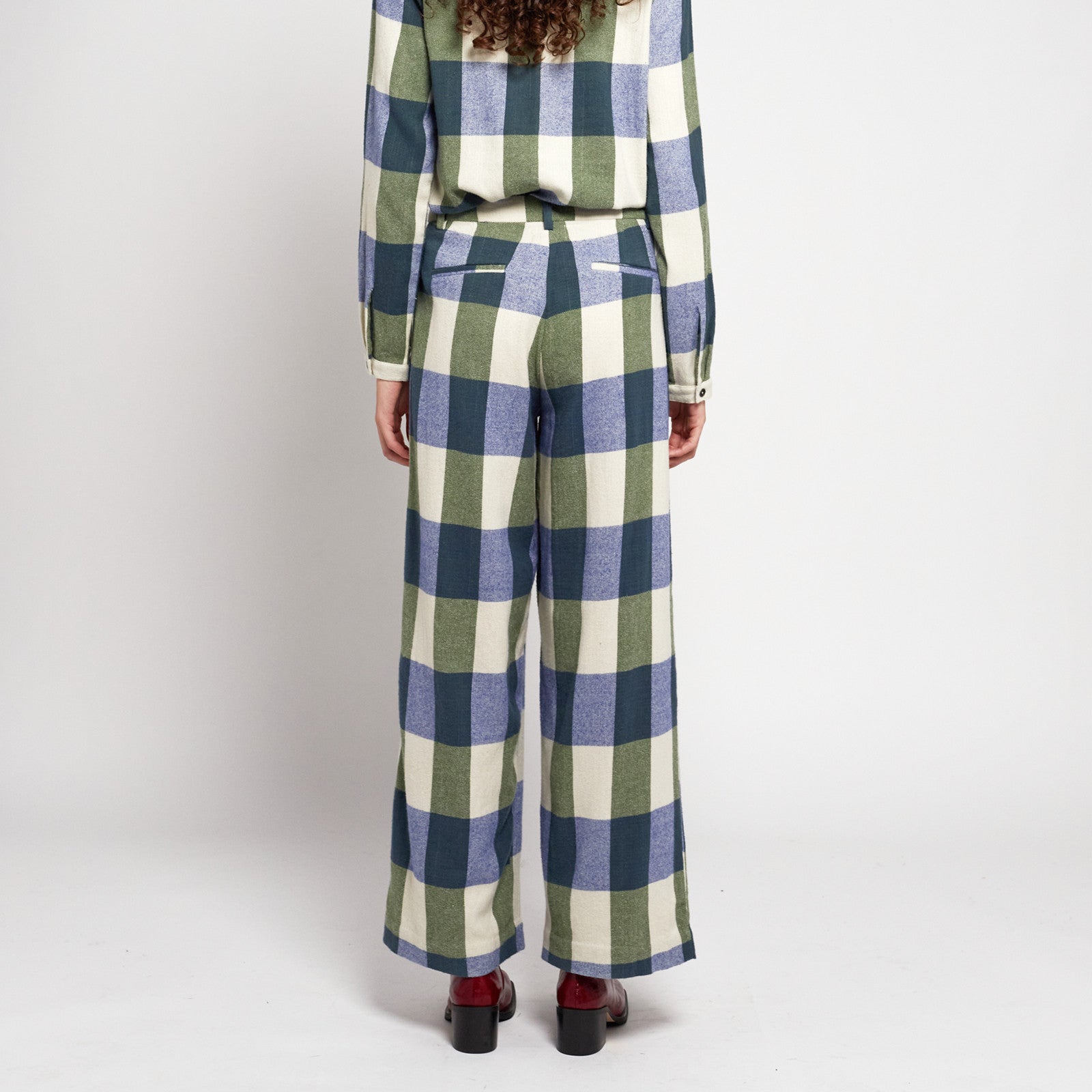 Trousers Navy Blue Plaid Check