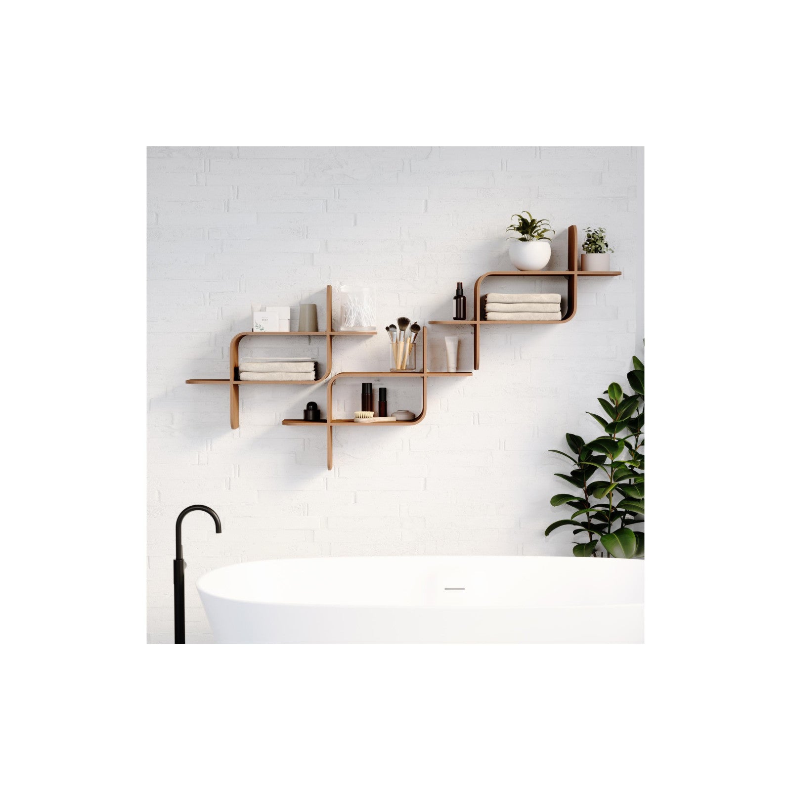 Wall shelf assembly, walnut