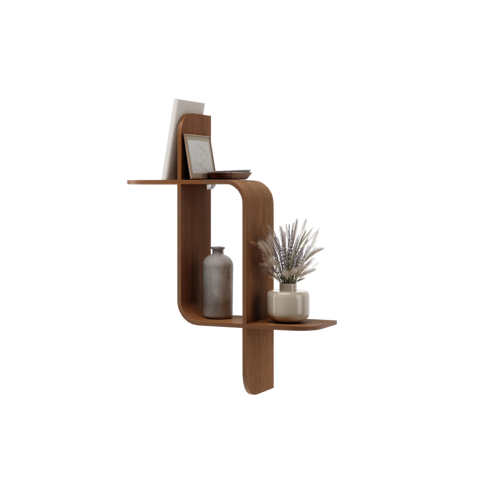 Wall shelf assembly, walnut