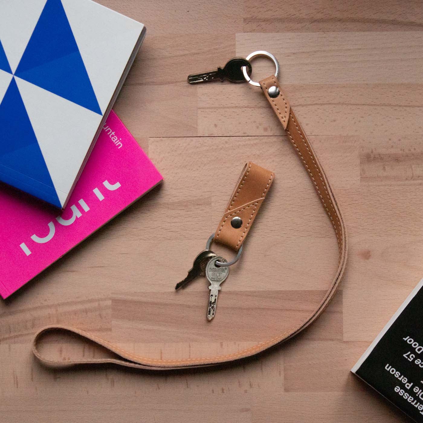 Porte-clefs en cuir Cuir court Cognac