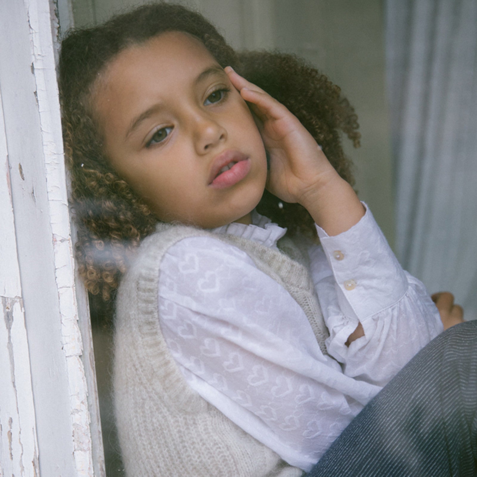 Bluse Dobby Hearts White