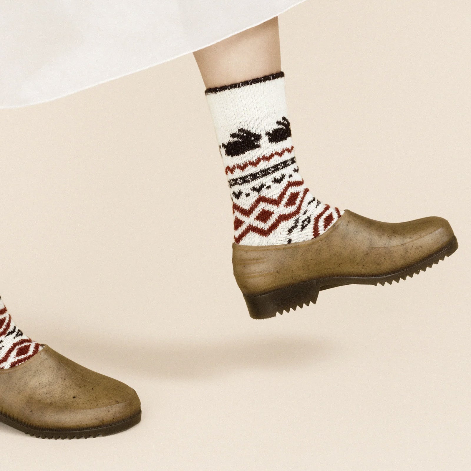 Chaussettes Minky Bunny Fairisle Crew - Milk