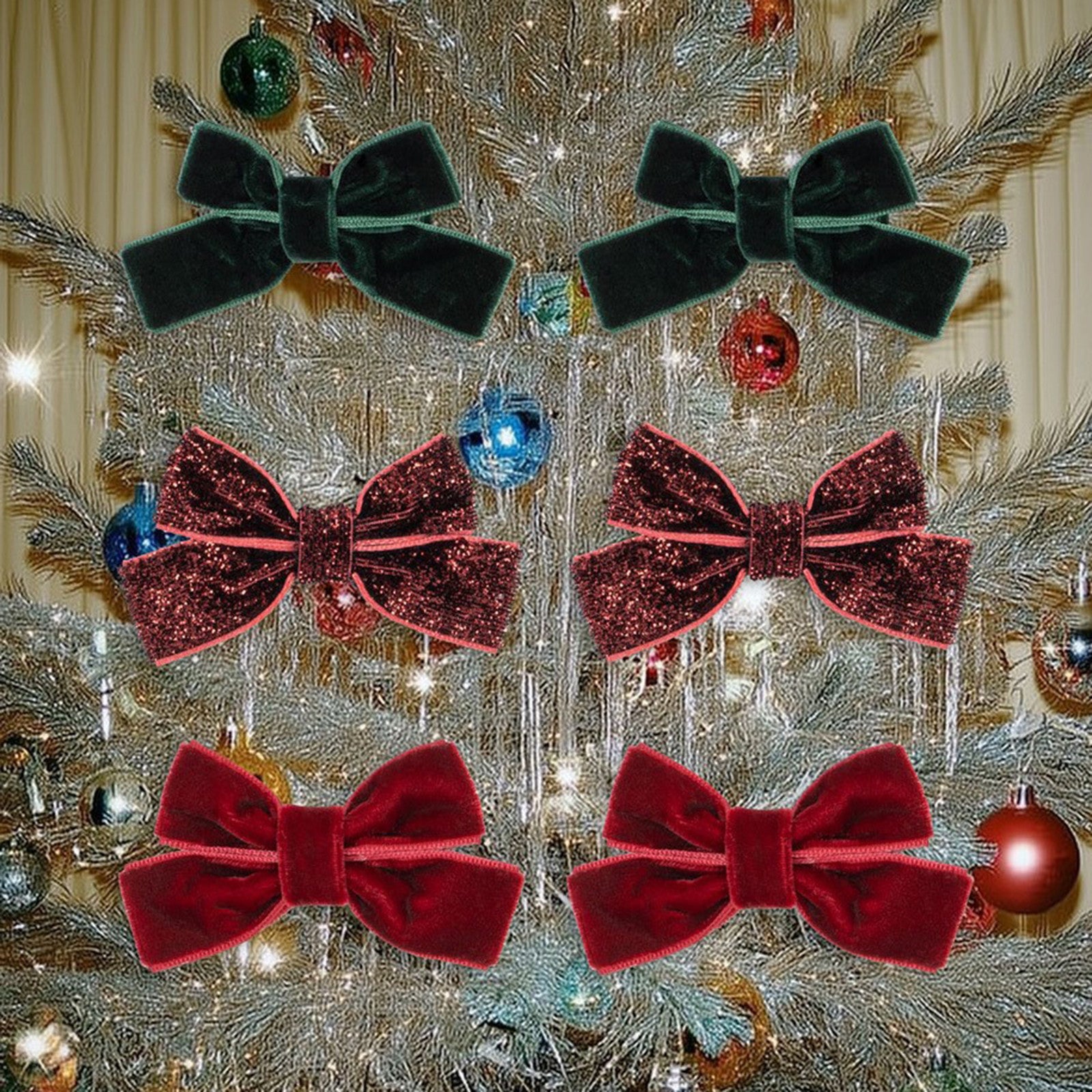 Pinces à cheveux set de 6 Micki Bow Red Glitter Green