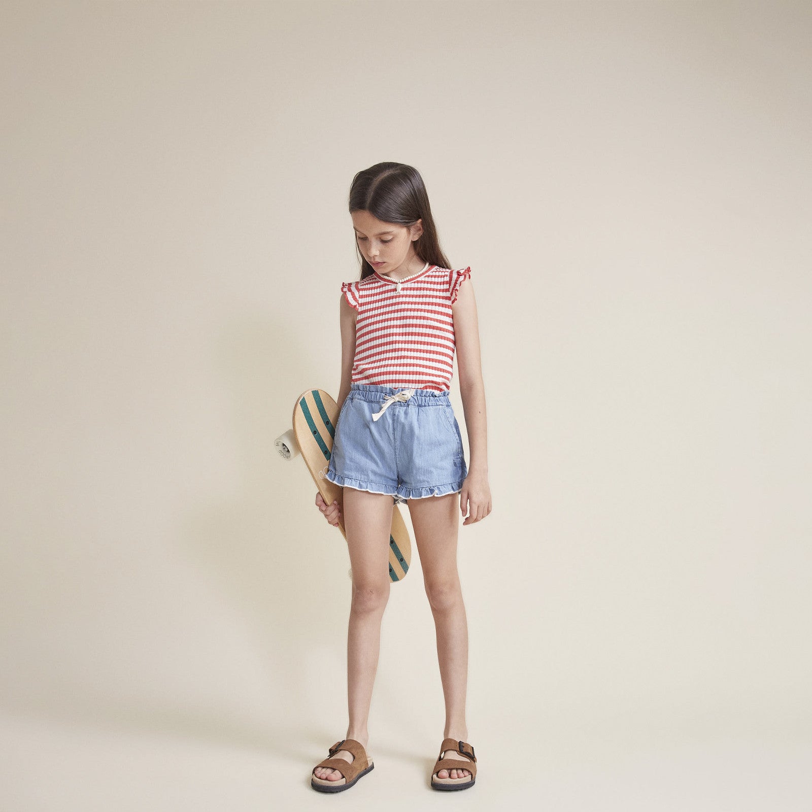 Top Fancy Rib Coral Red