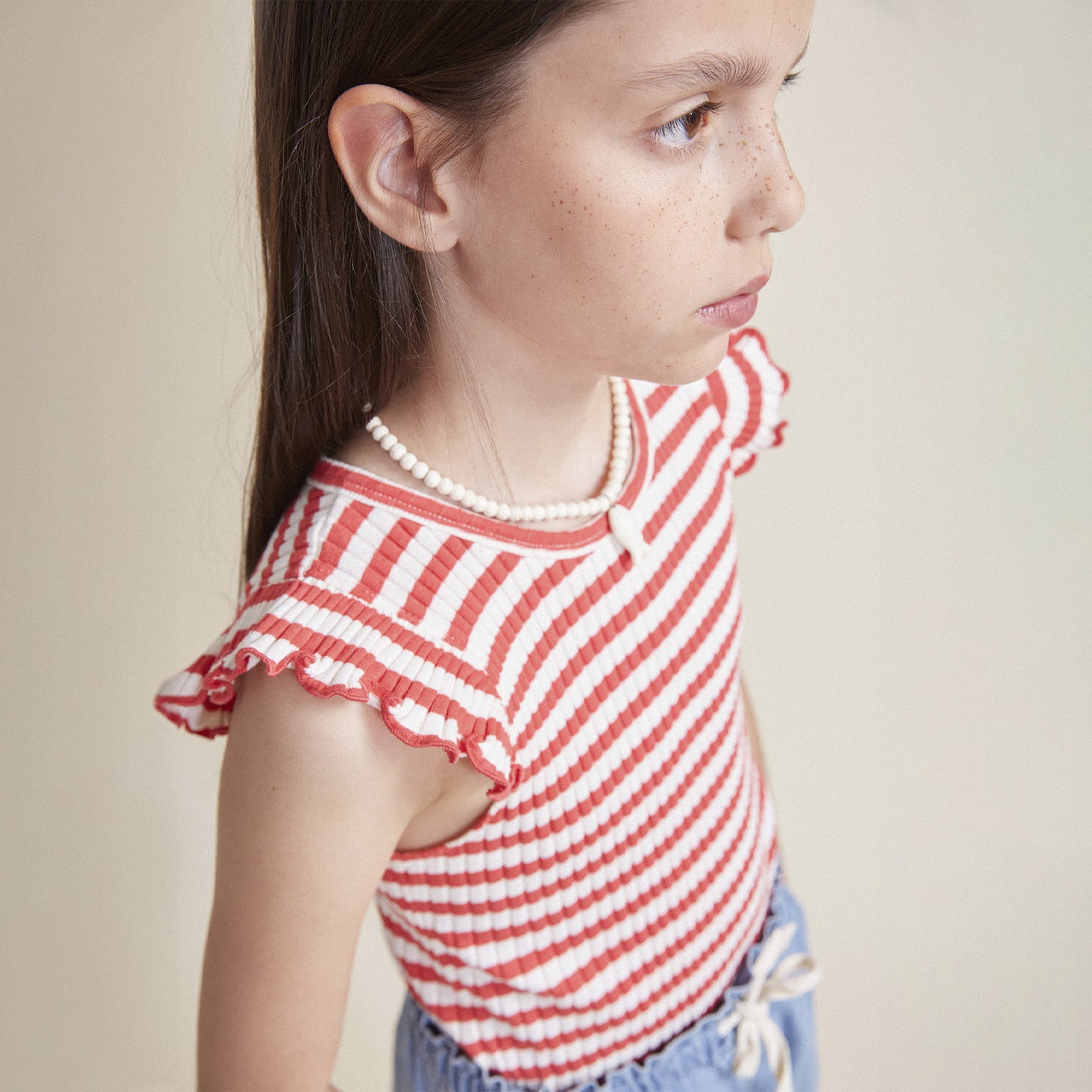 Top Fancy Rib Coral Red