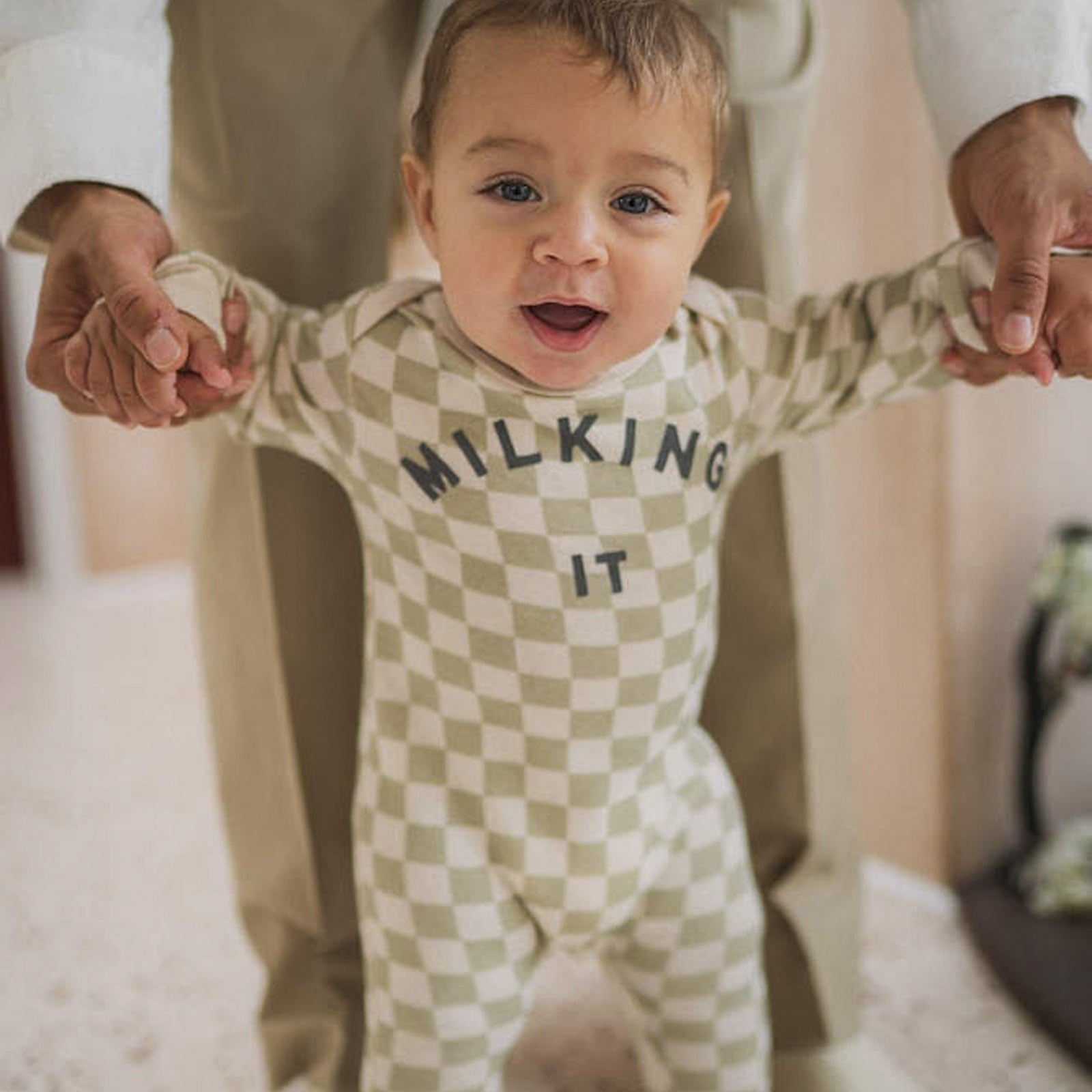 Combinaison bébé Milking It Checkerboard Taupe