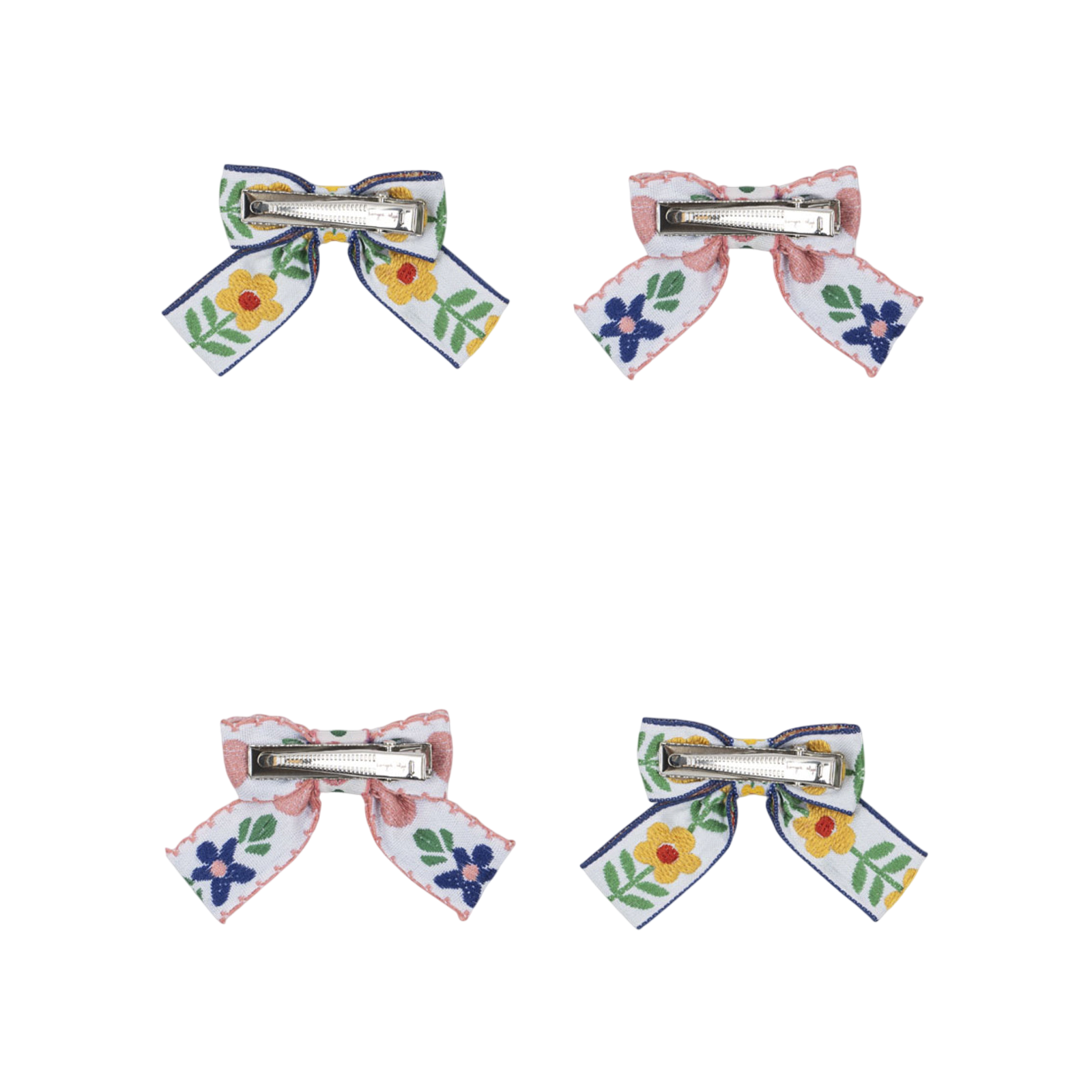 Hair clips set of 4 Bow White Rose