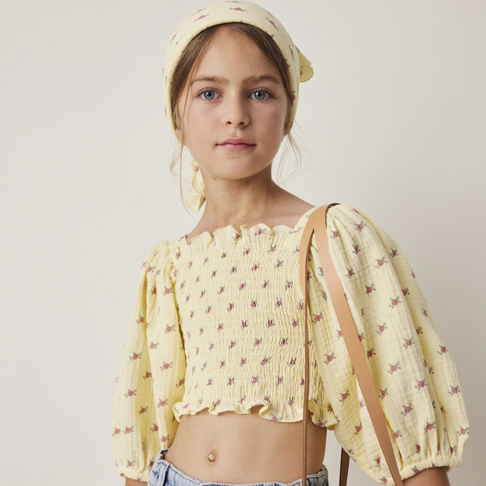 Blouse Flower Print Honeycomb Yellow