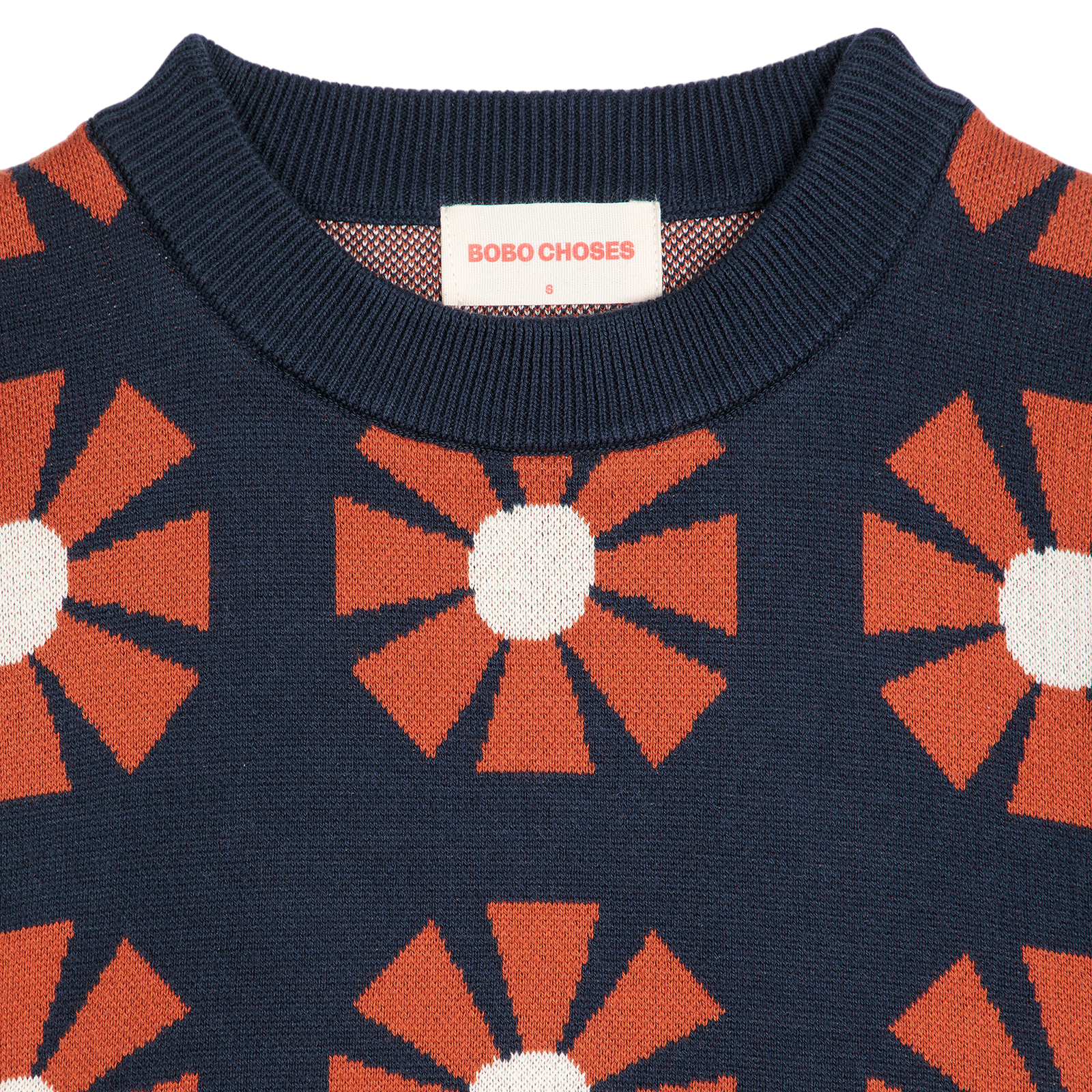 Adult knitted sweater Flower Jacquard Navy Blue