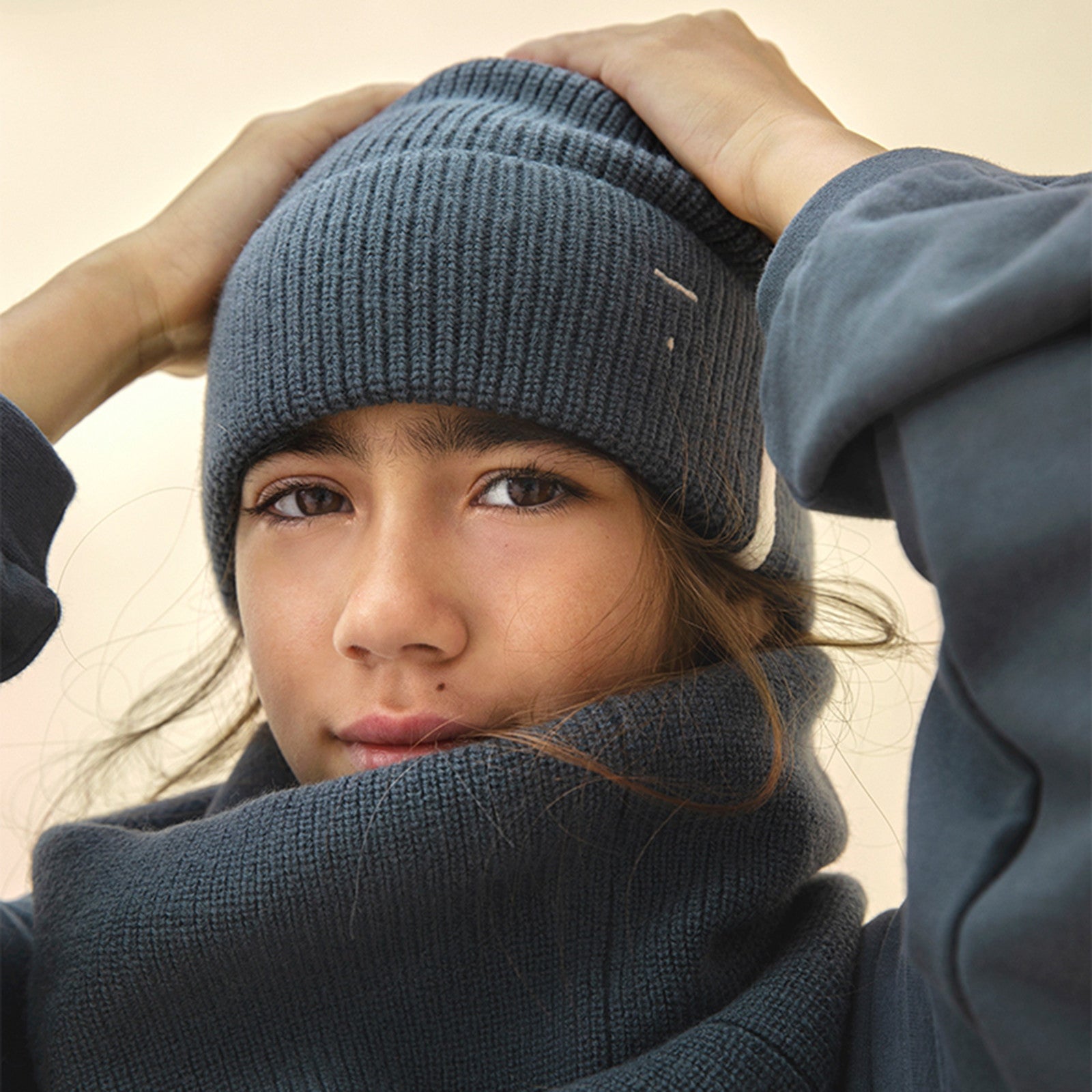 Mütze Merinowolle Blue Grey