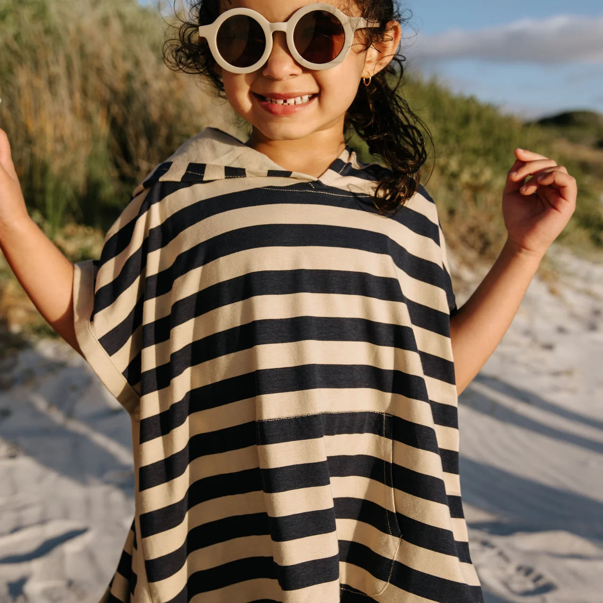 UV Poncho Navy/Sandy Stripe