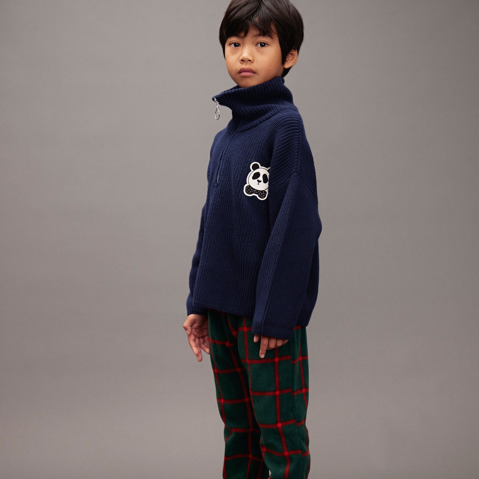 Pullover Chunky Knit Panda Patch Blue