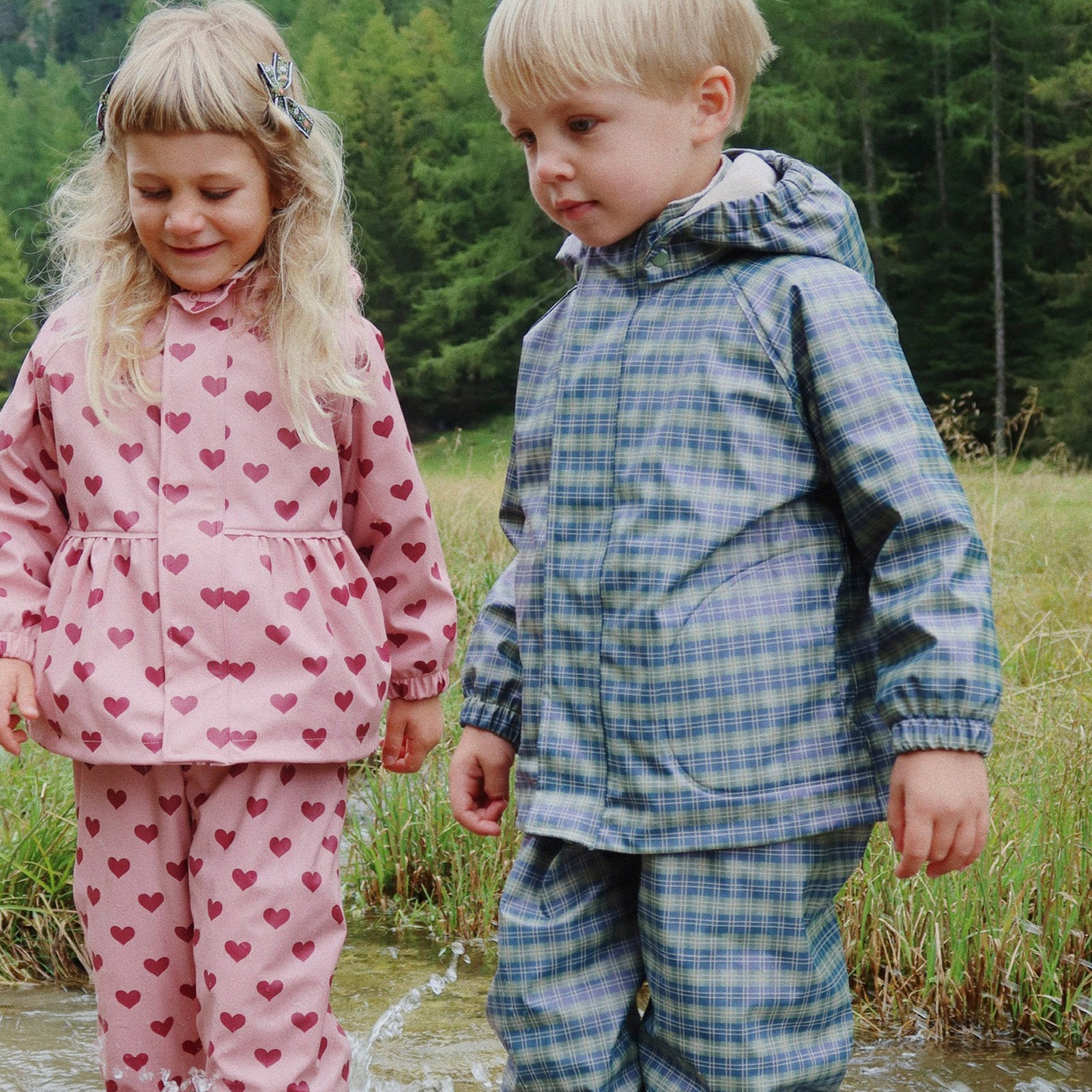 Rain set Palm Laurel Blue Check