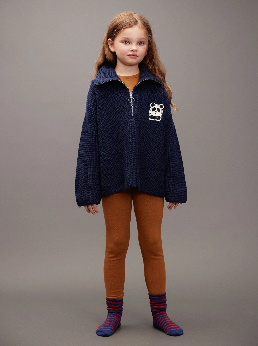 Pullover Chunky Knit Panda Patch Blue