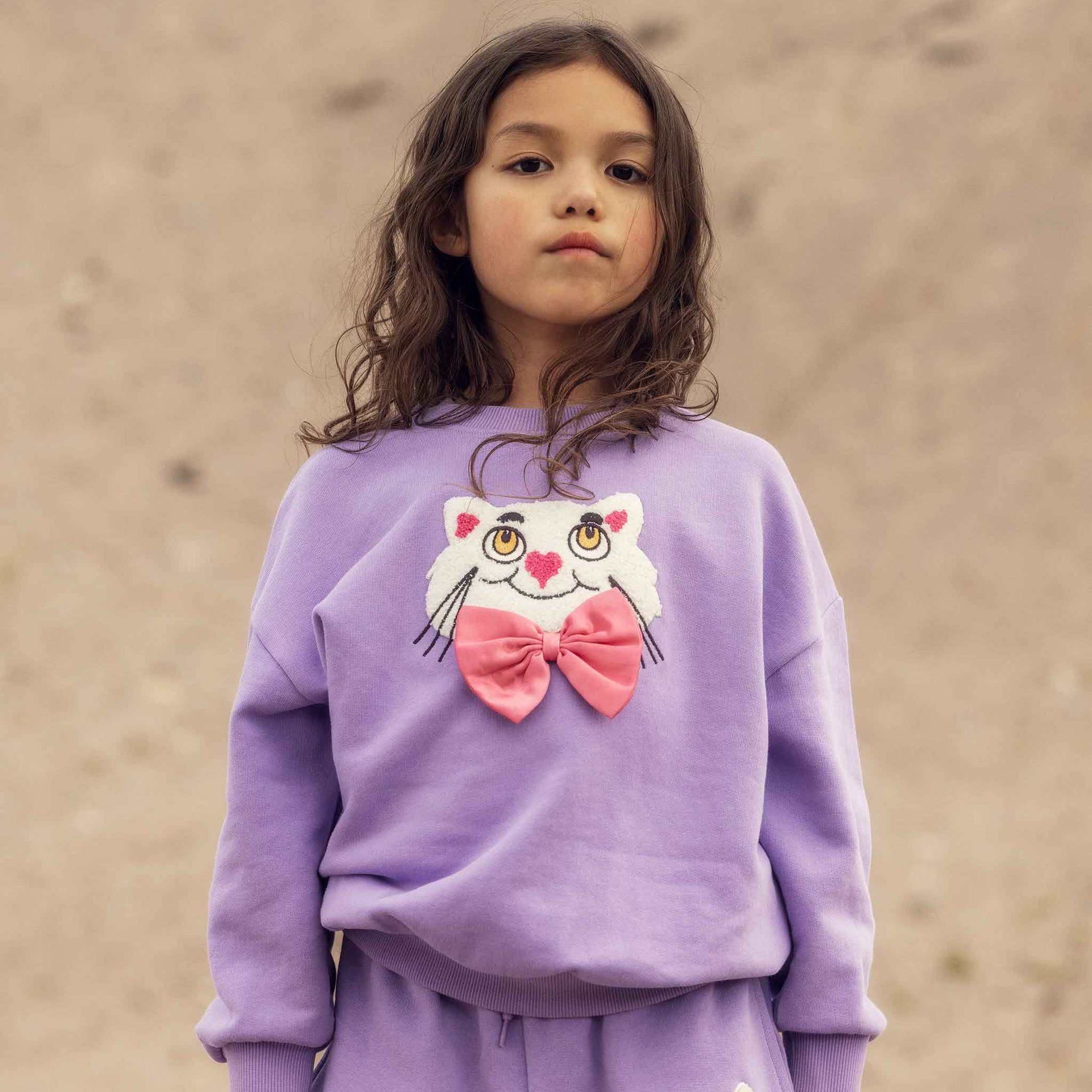 Sweatshirt Cat With Bowtie Chenille Purple