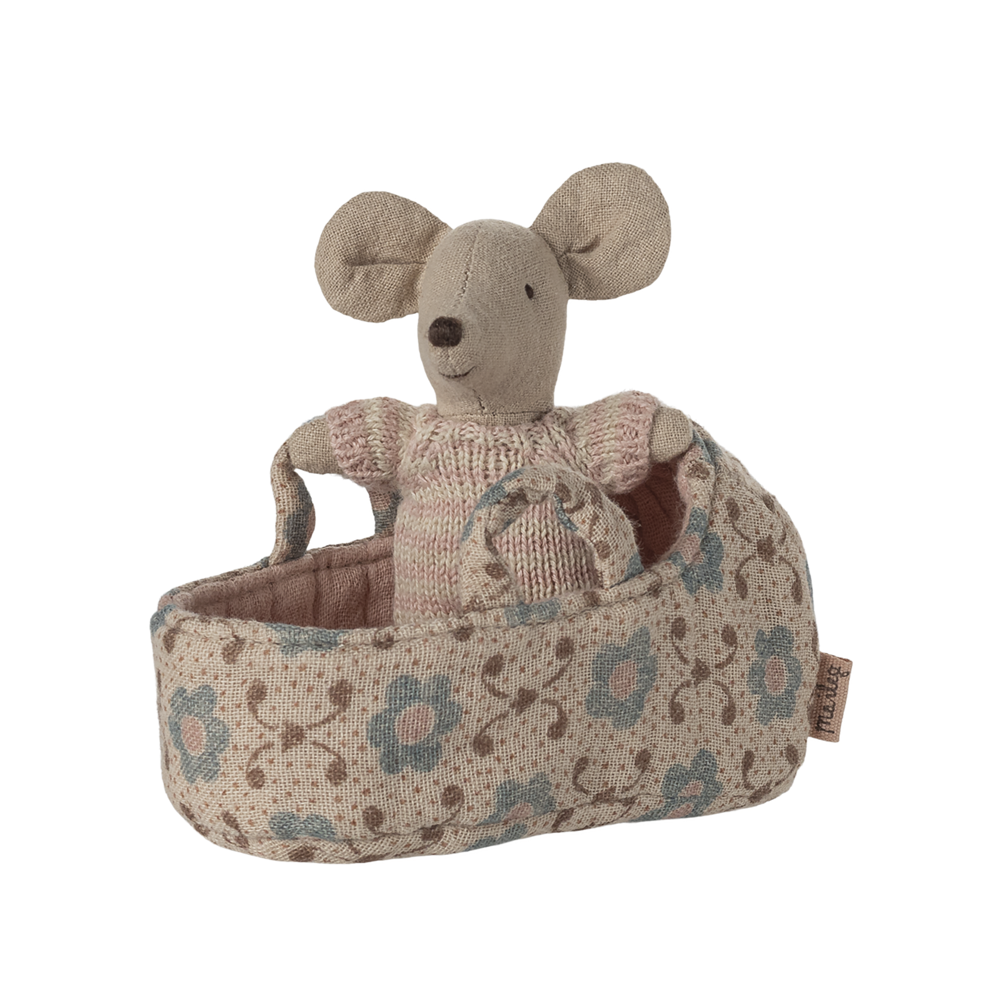 Maileg baby mouse in carrycot rose