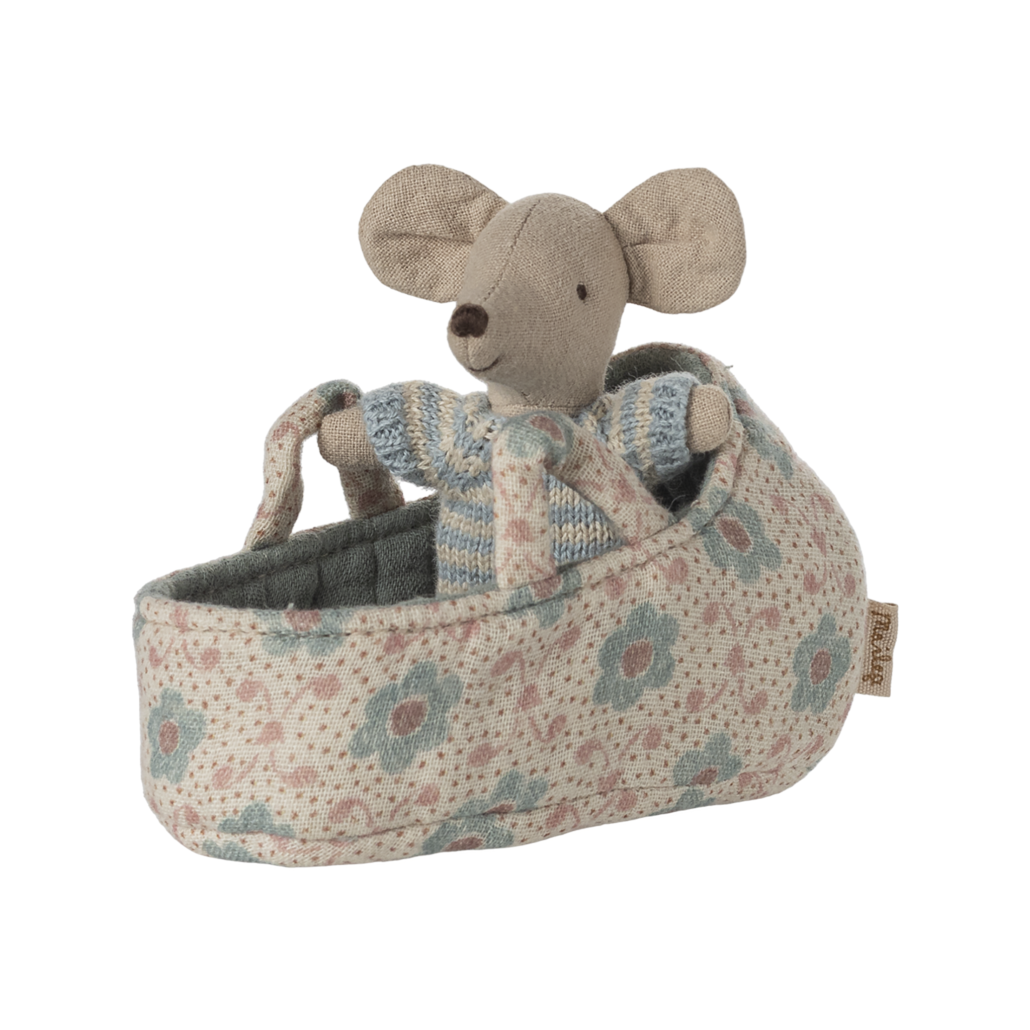 Maileg baby mouse in carrycot blue