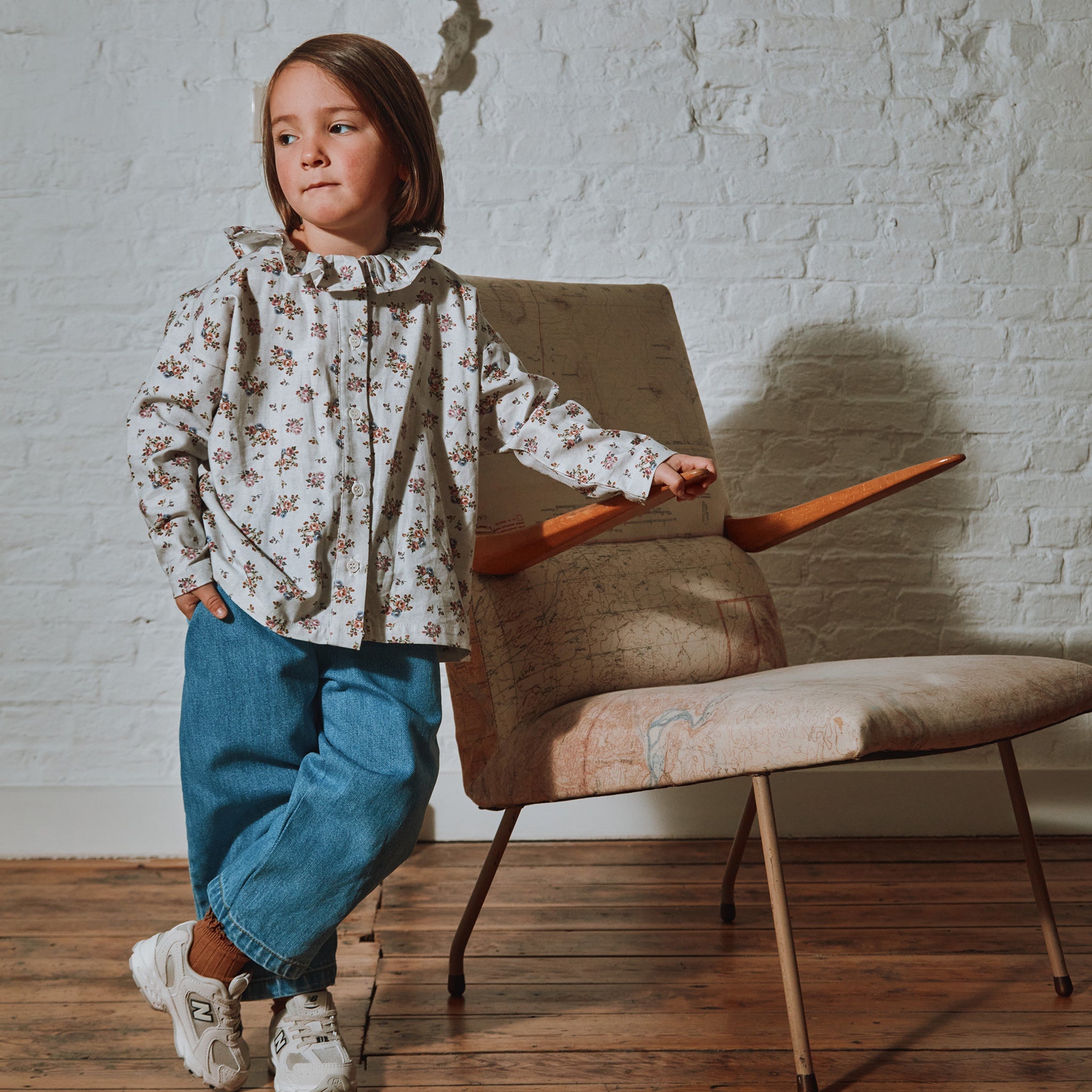 Blouse Colchique Motif Fleuri Rose Gris