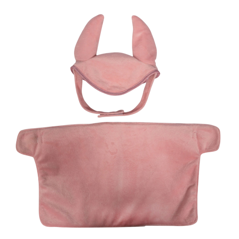 Saddle pad and hood for hobby horses in rose velvet