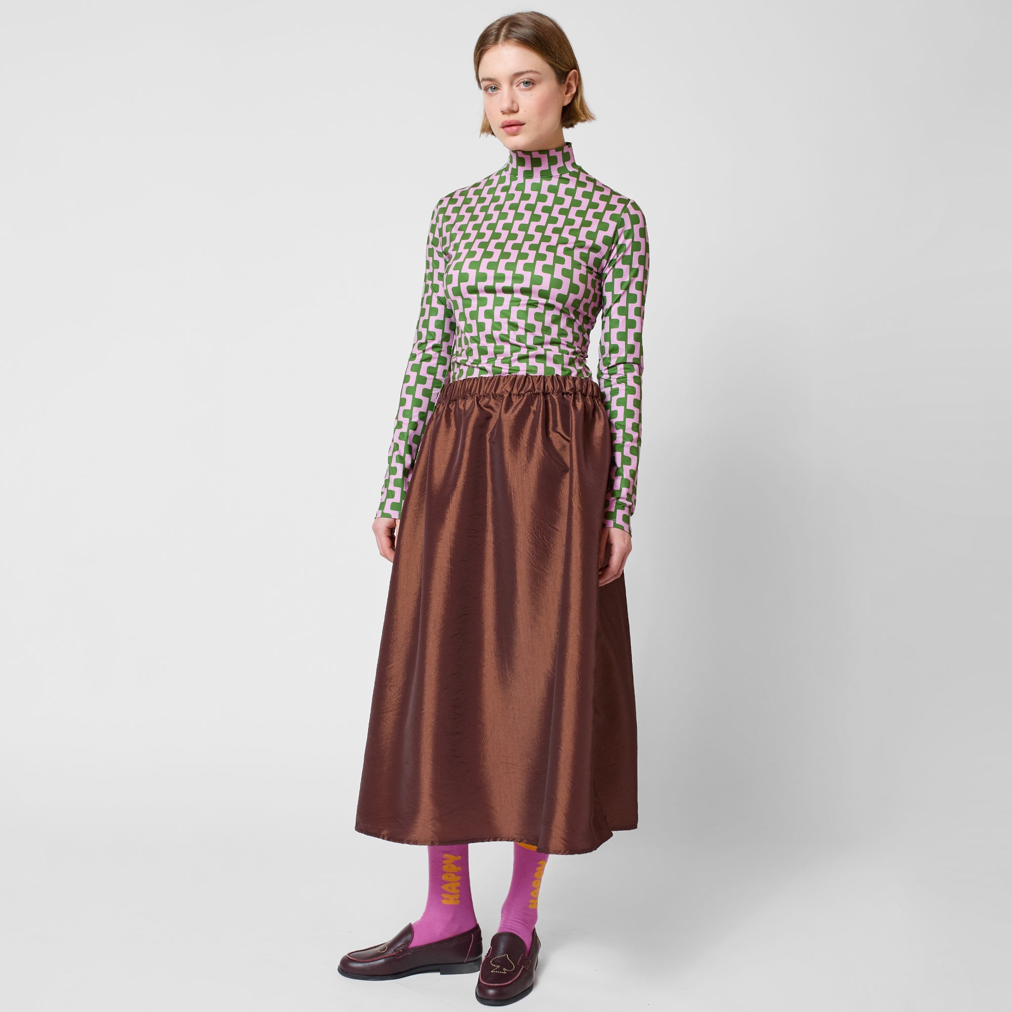 Jupe adulte Midi Tafetan Marron foncé