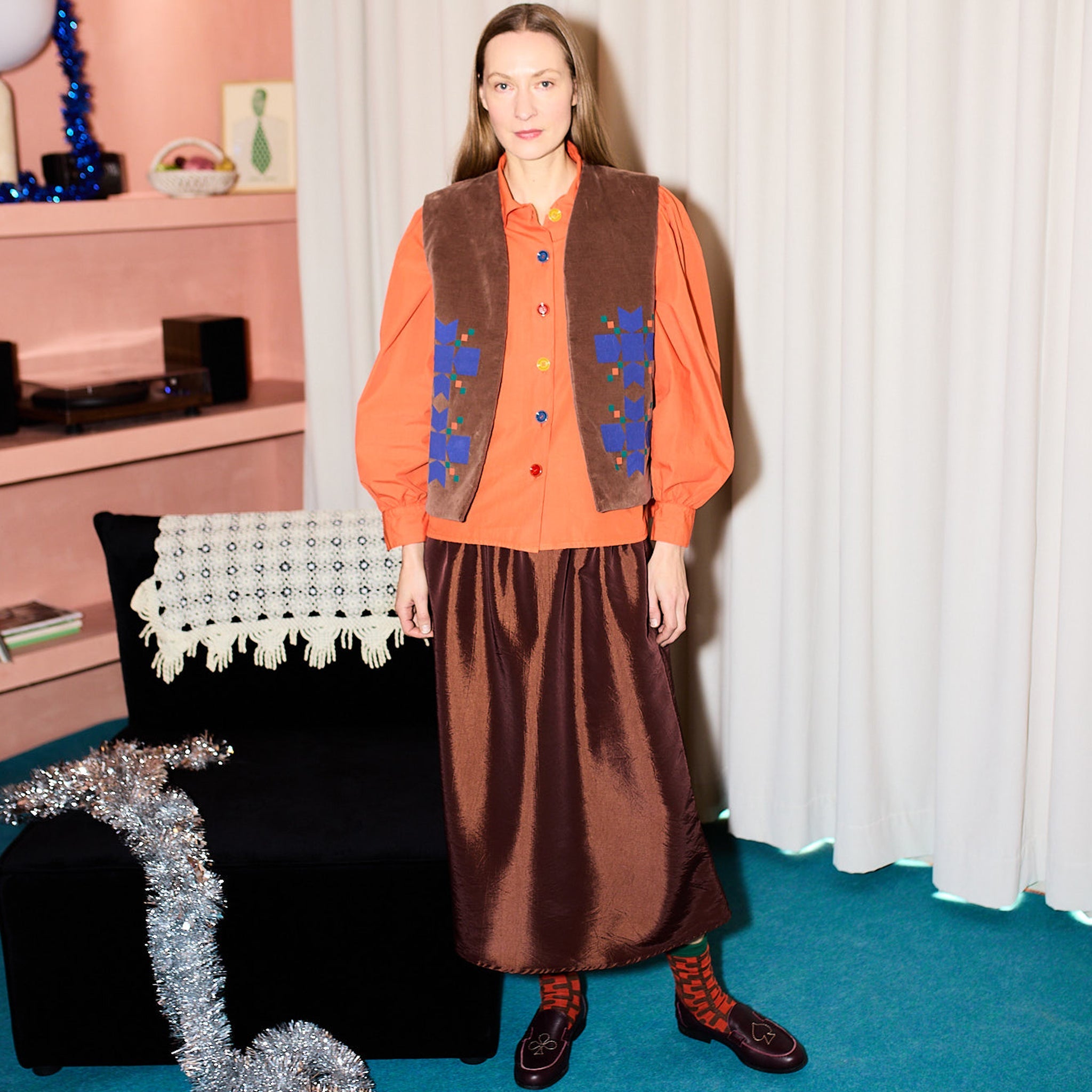 Jupe adulte Midi Tafetan Marron foncé