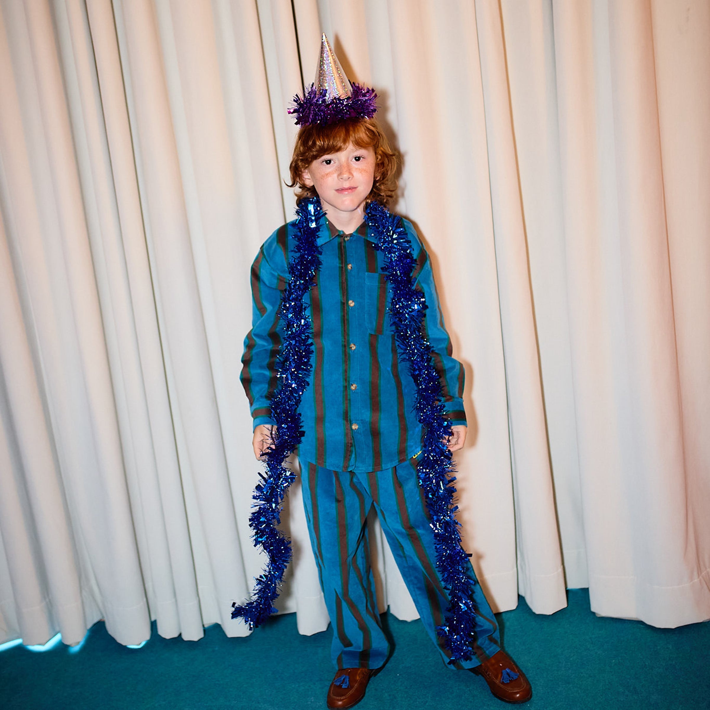 Pants Stripes Velvet Navy Blue