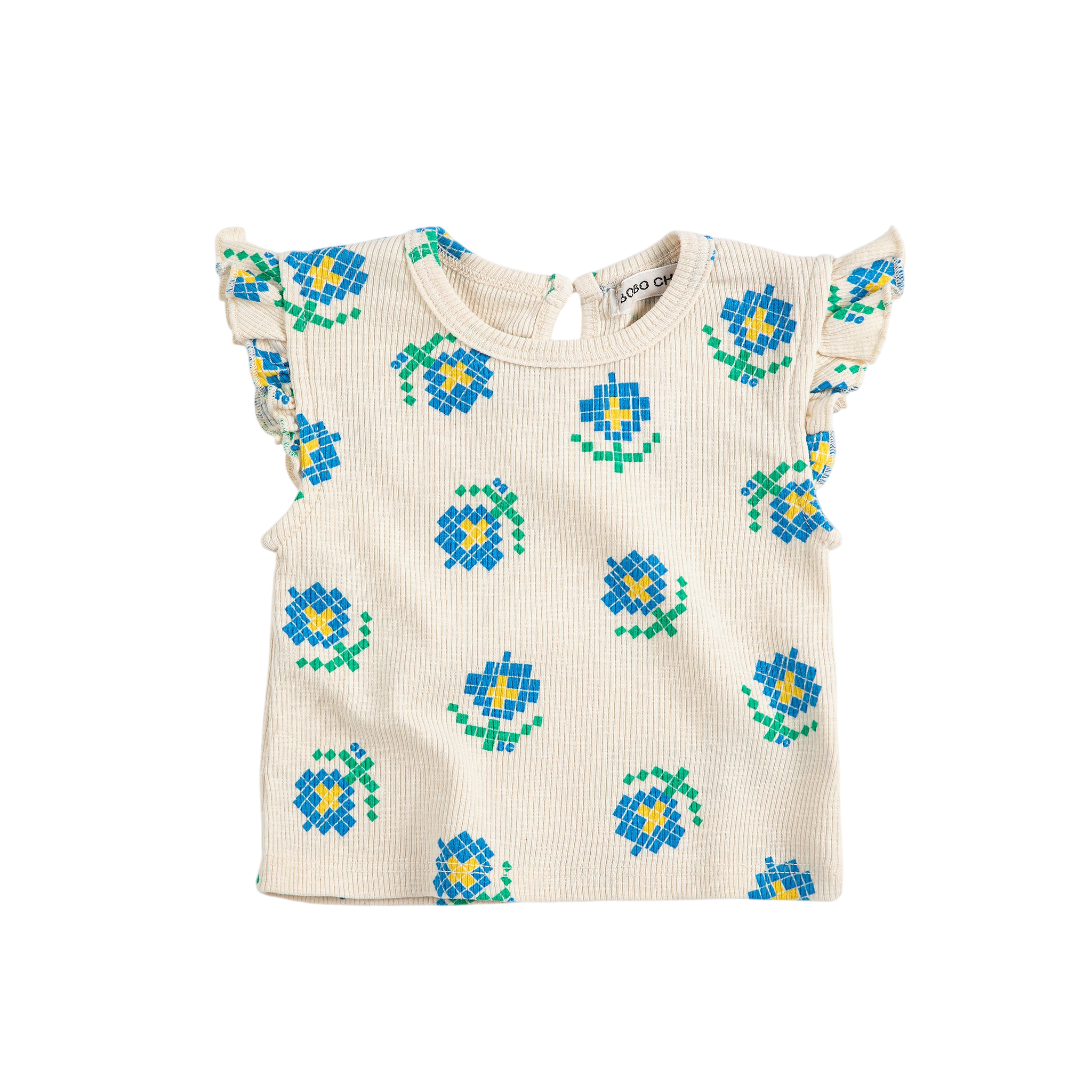 Baby Top Pixel Flowers White