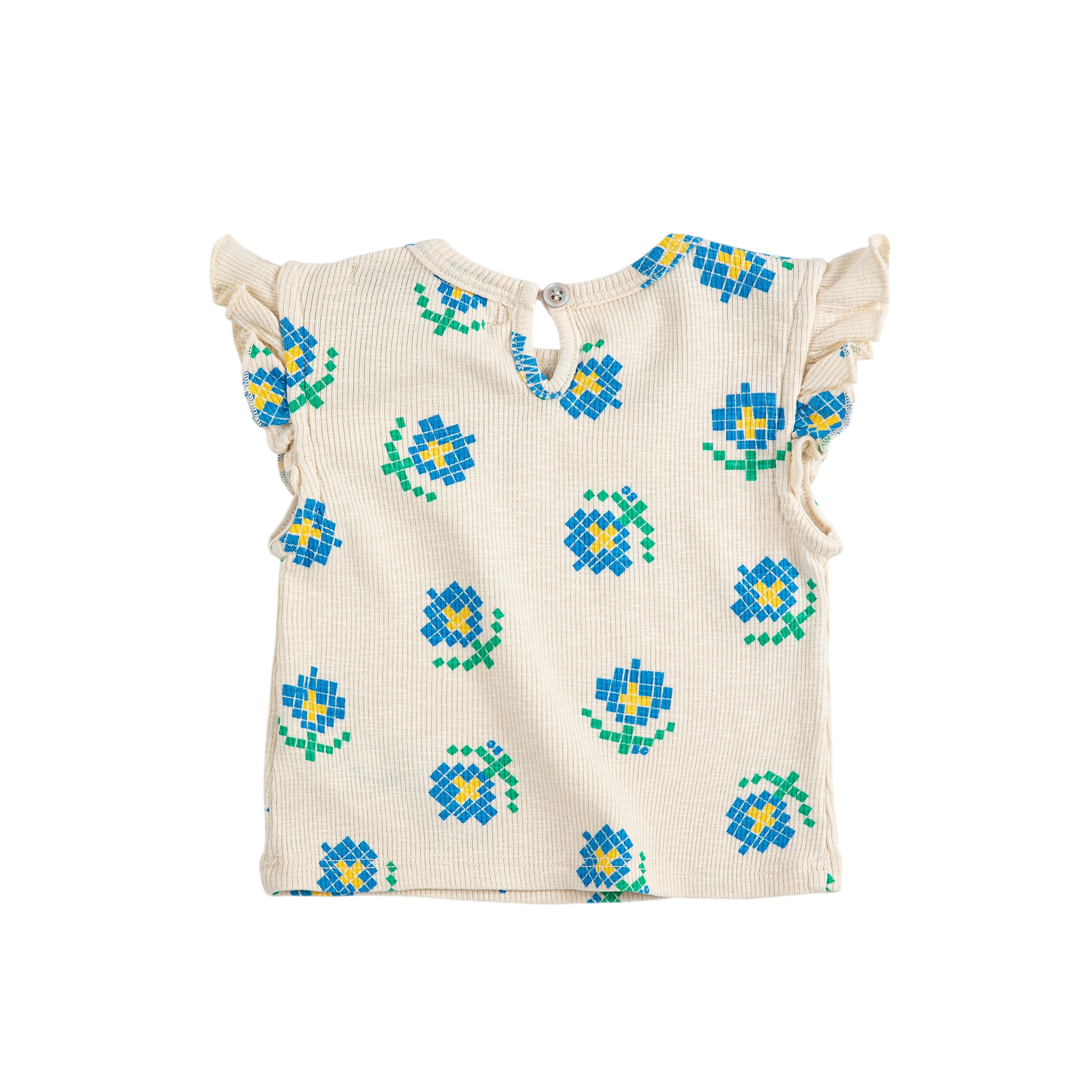 Baby Top Pixel Flowers White