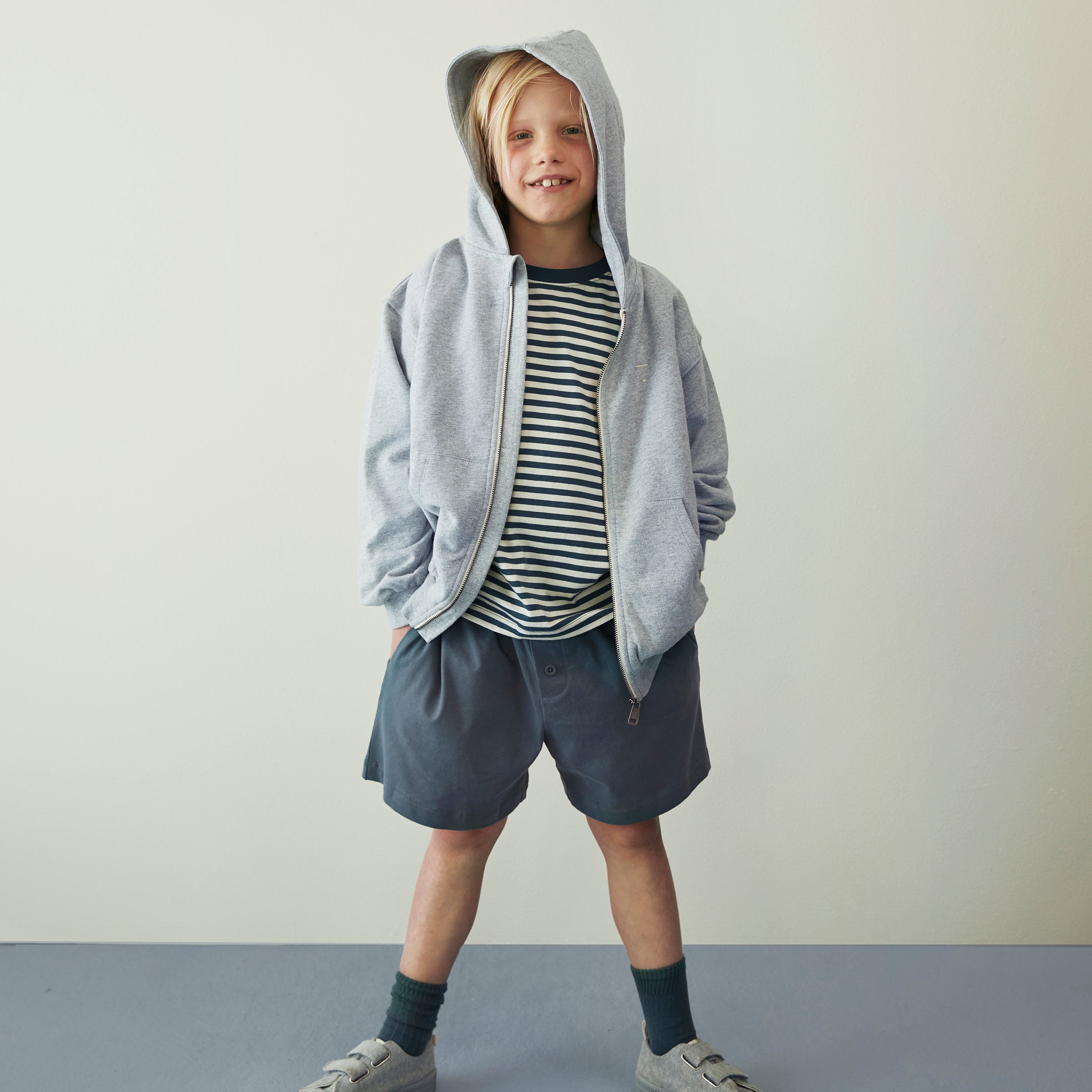 Short Bouton Bleu Gris