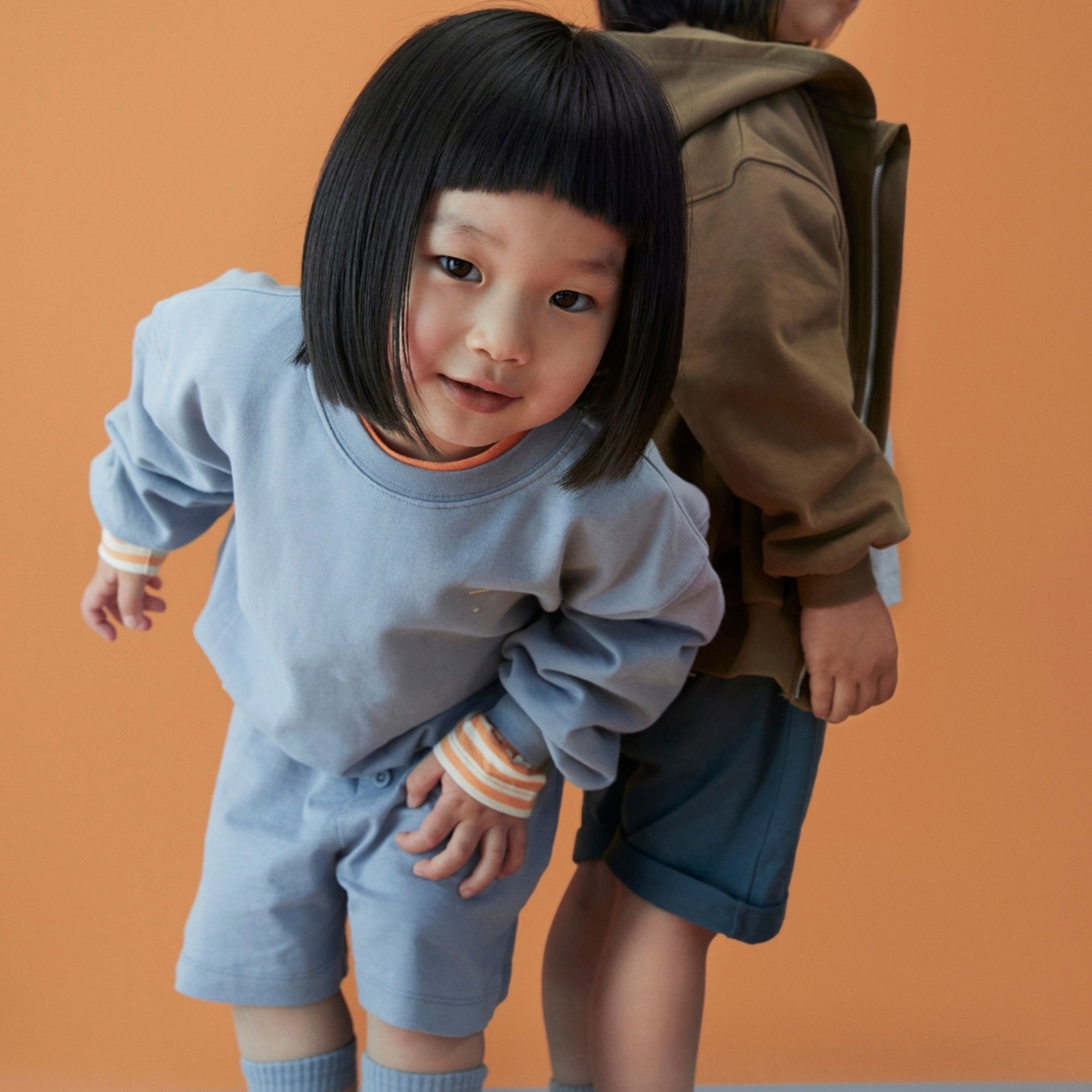 Short Bouton Bleu Gris