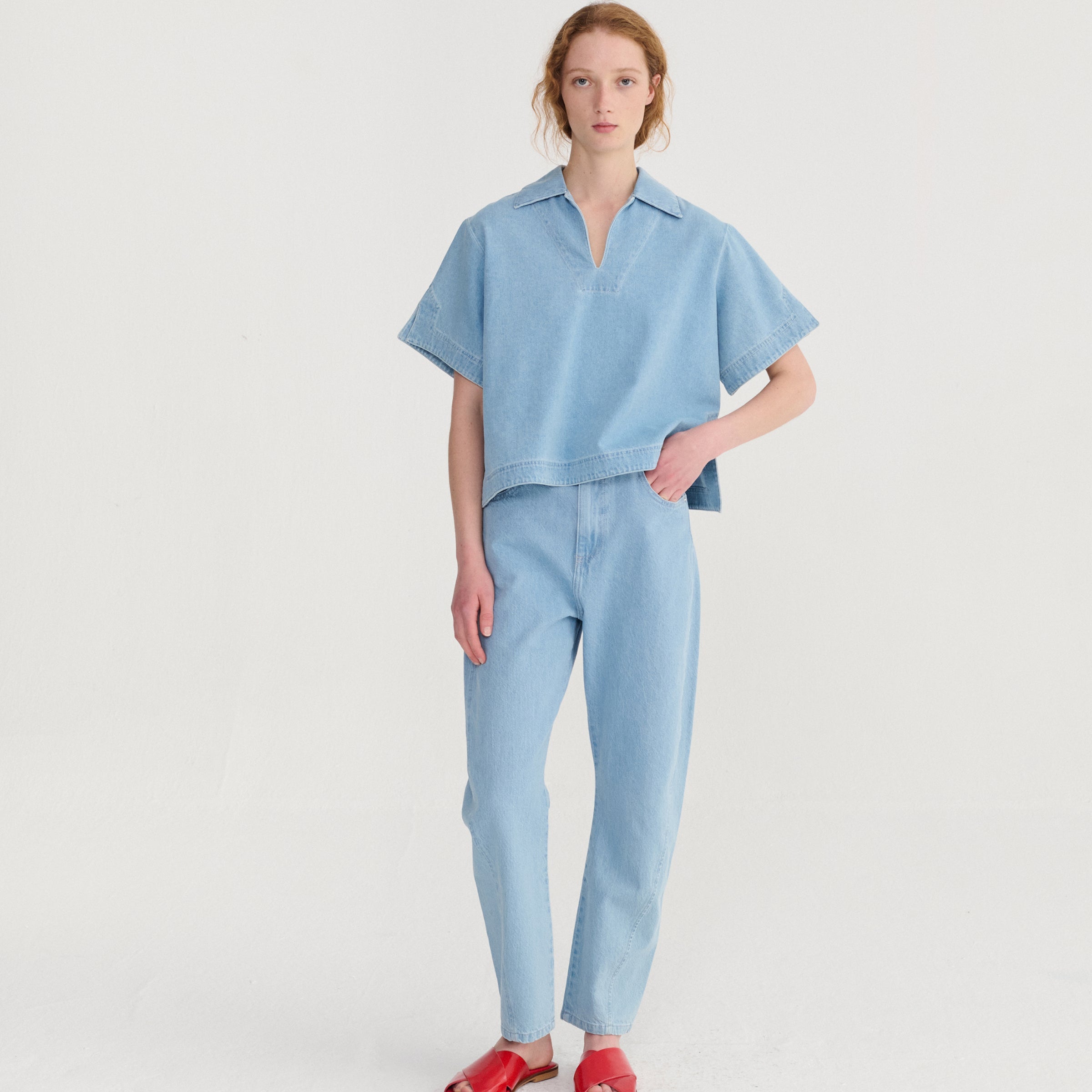 Jeans adulte taille haute Simple Pear Bleu clair