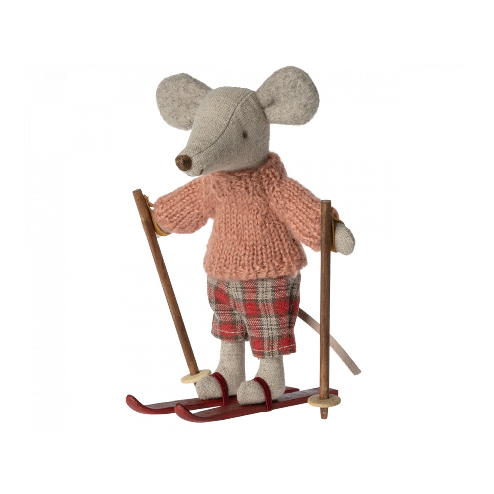 Souris d'hiver Grande sœur avec skis et bâtons