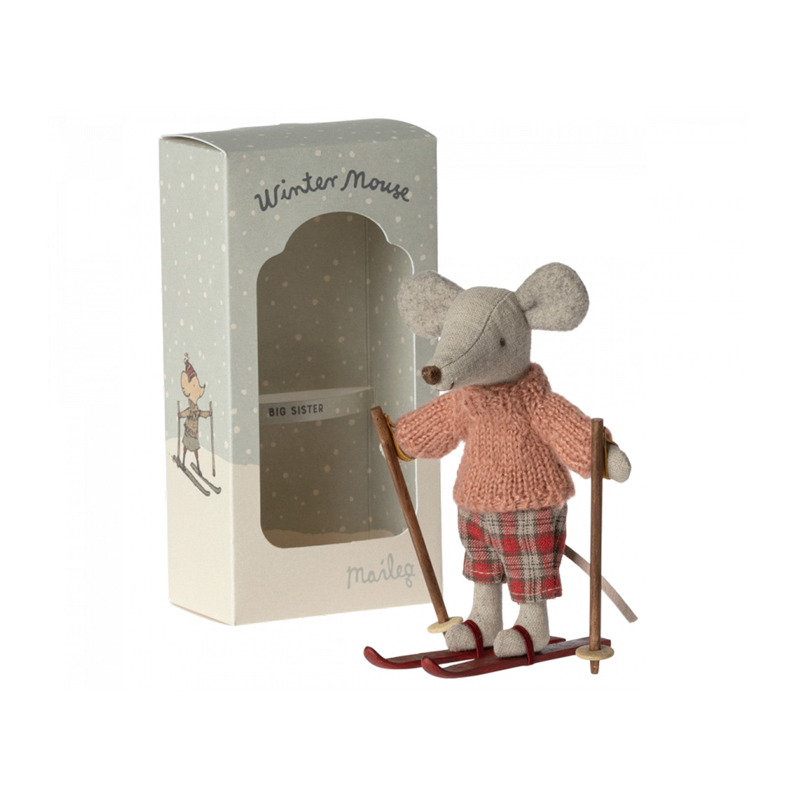 Souris d'hiver Grande sœur avec skis et bâtons