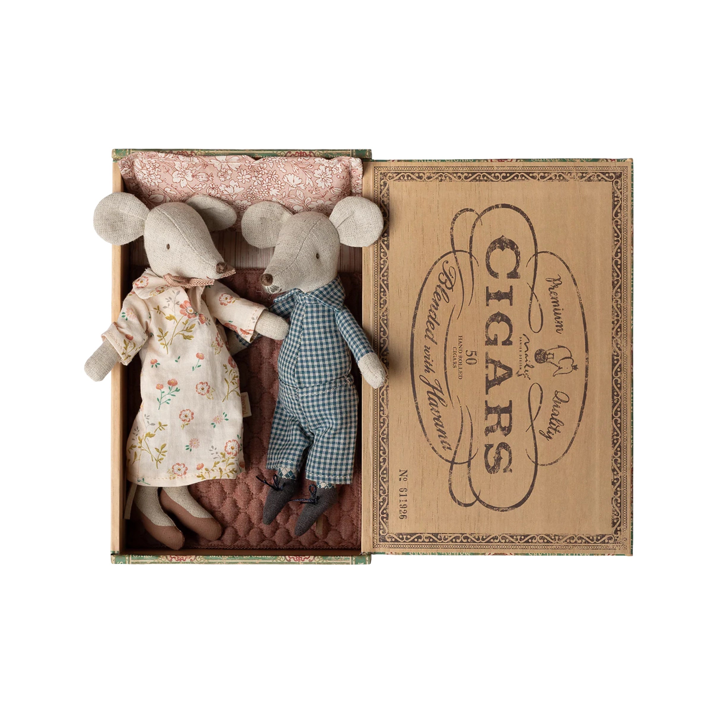 Souris Maileg Grand-mère & Grand-père dans une boîte à cigares