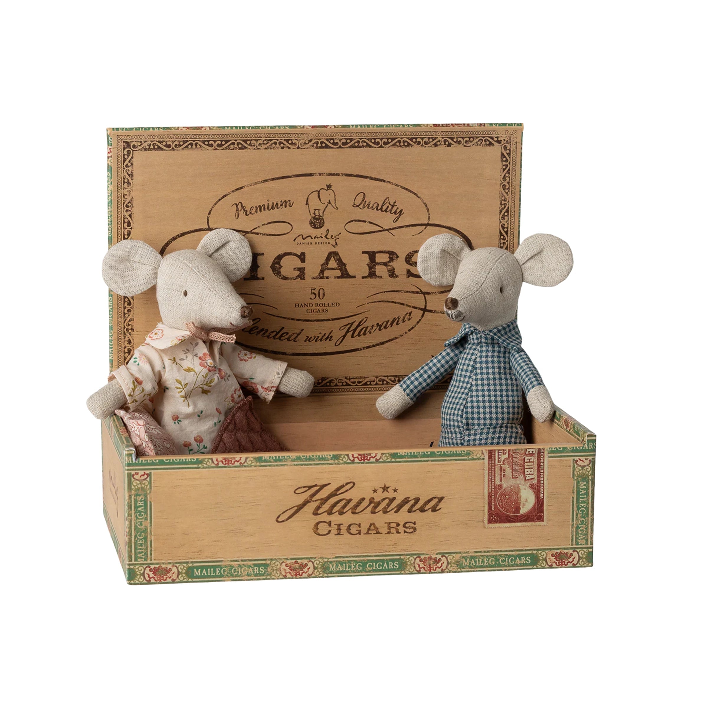 Souris Maileg Grand-mère & Grand-père dans une boîte à cigares