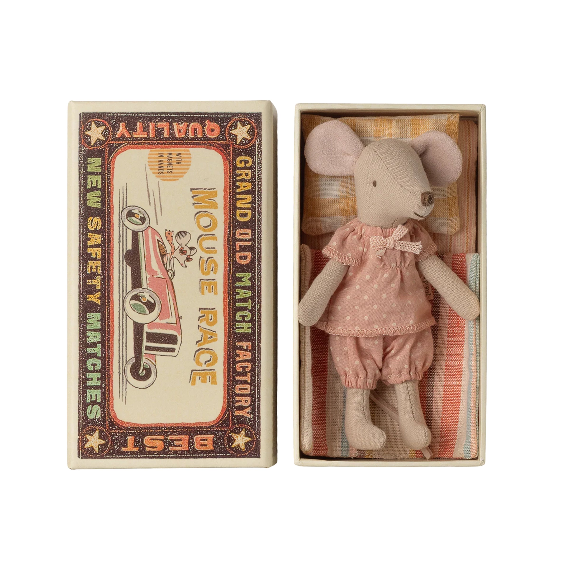 Grande sœur souris Maileg dans une boîte d'allumettes